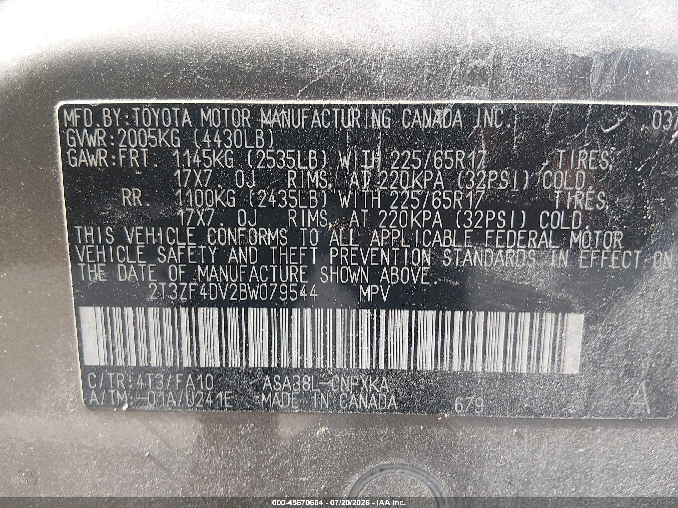 2011 Toyota Rav4   Pewter vin: 2T3ZF4DV2BW079544