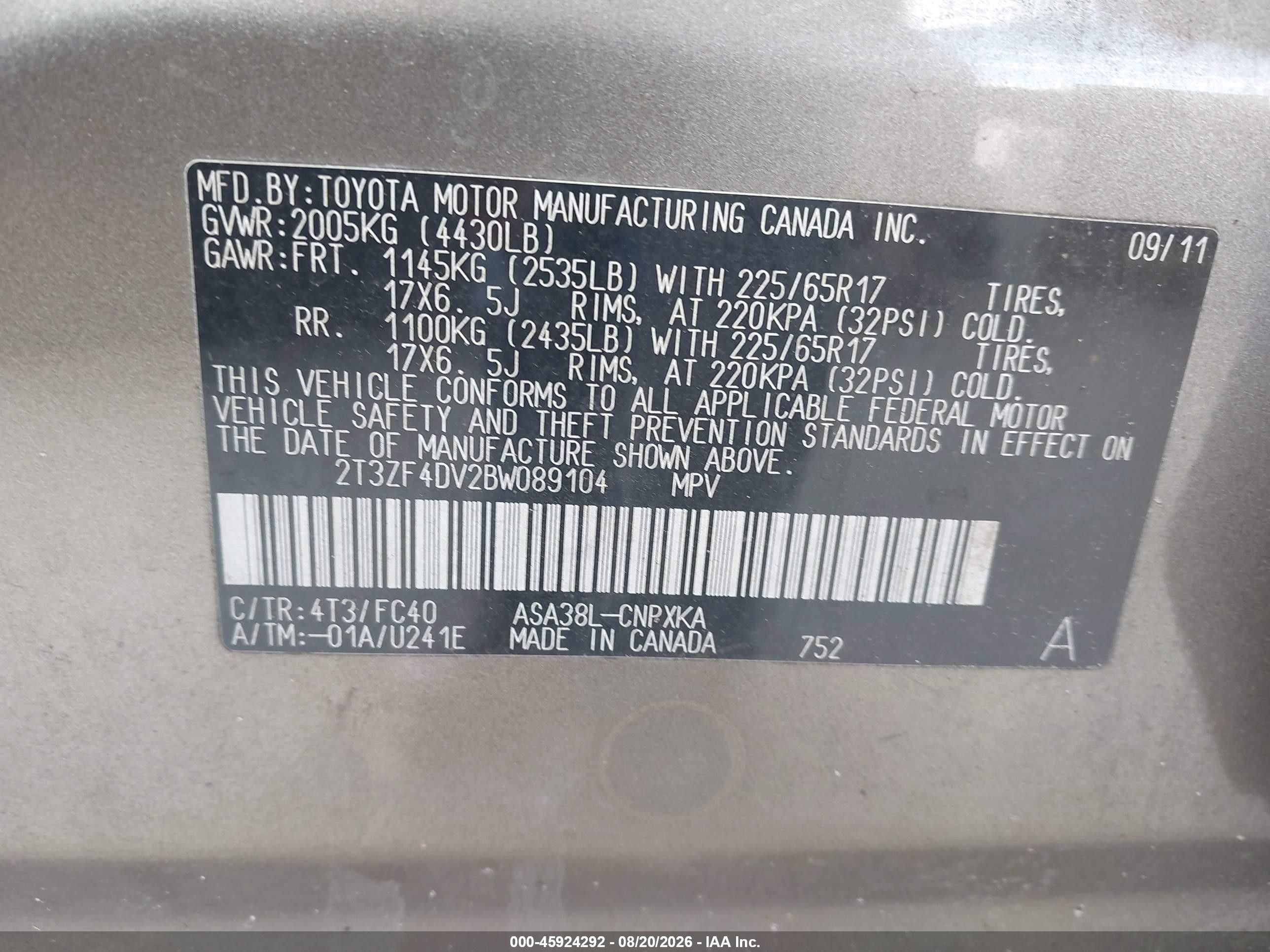 2011 Toyota Rav4   Brown vin: 2T3ZF4DV2BW089104