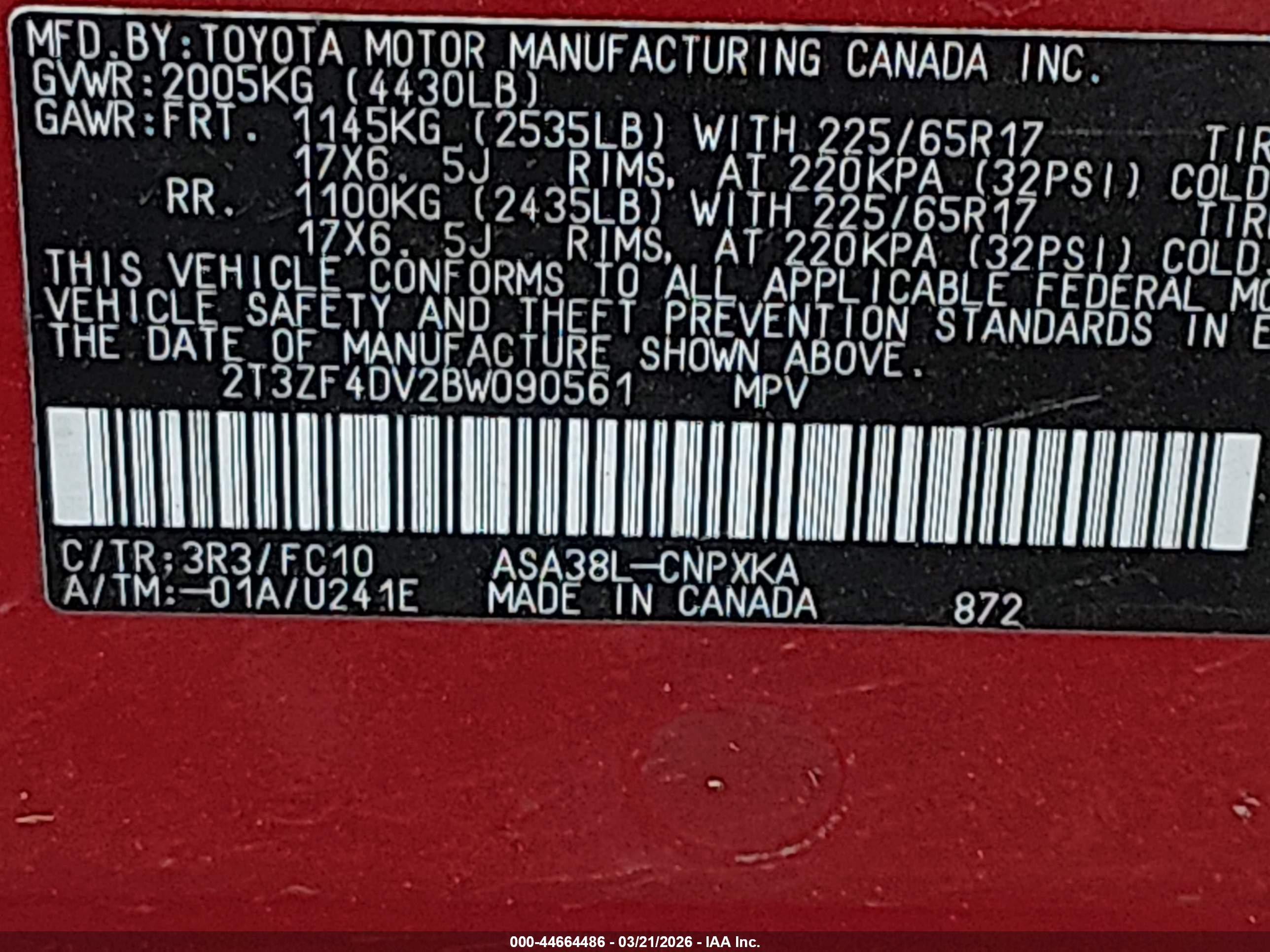 2011 Toyota Rav4 Red vin: 2T3ZF4DV2BW090561