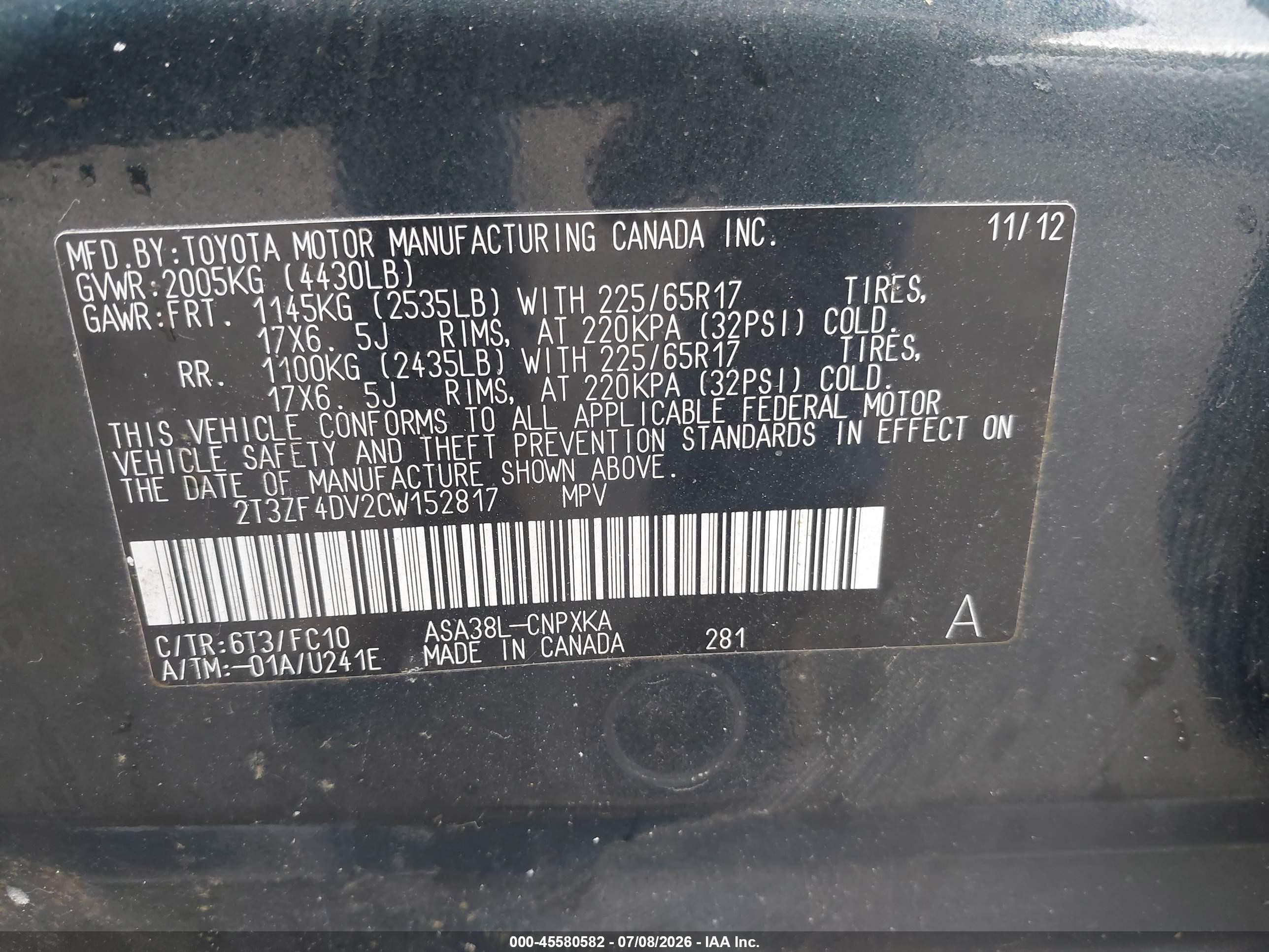 2012 Toyota Rav4   Синий vin: 2T3ZF4DV2CW152817