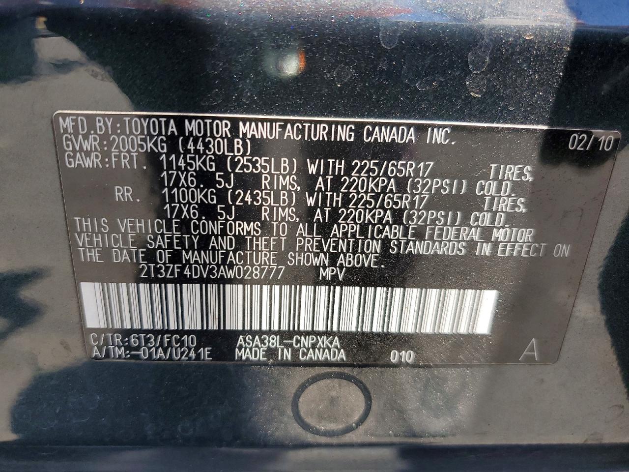 2010 Toyota Rav4 Base Зеленый vin: 2T3ZF4DV3AW028777