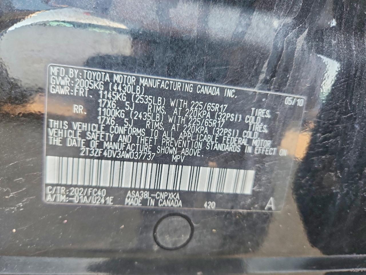 2010 Toyota Rav4 Base Black vin: 2T3ZF4DV3AW037737