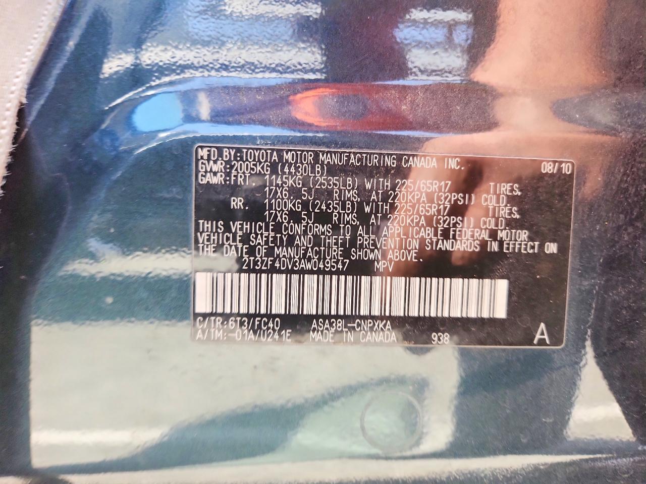 2010 Toyota Rav4 Base Blue vin: 2T3ZF4DV3AW049547
