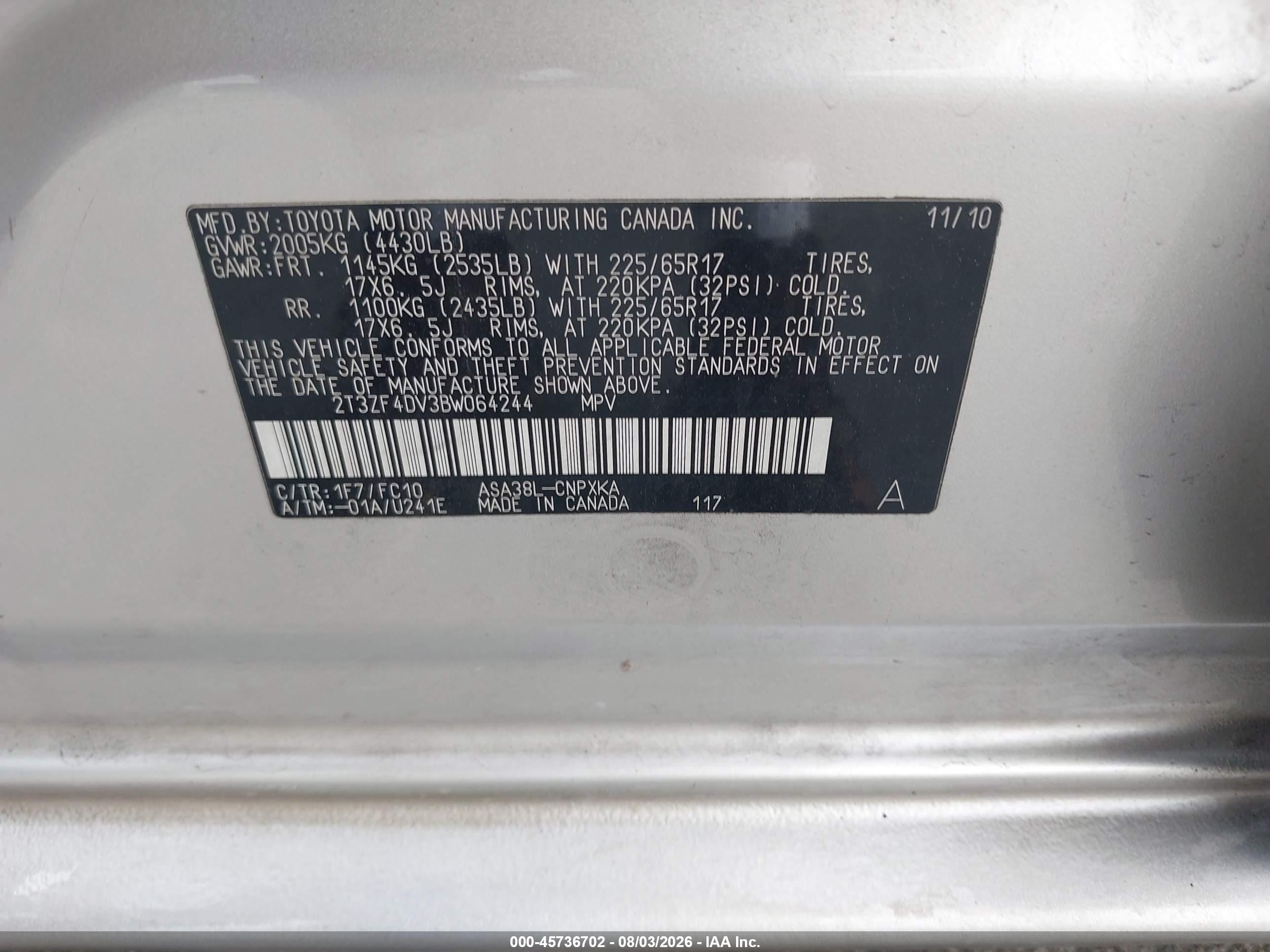 2011 Toyota Rav4   Silver vin: 2T3ZF4DV3BW064244