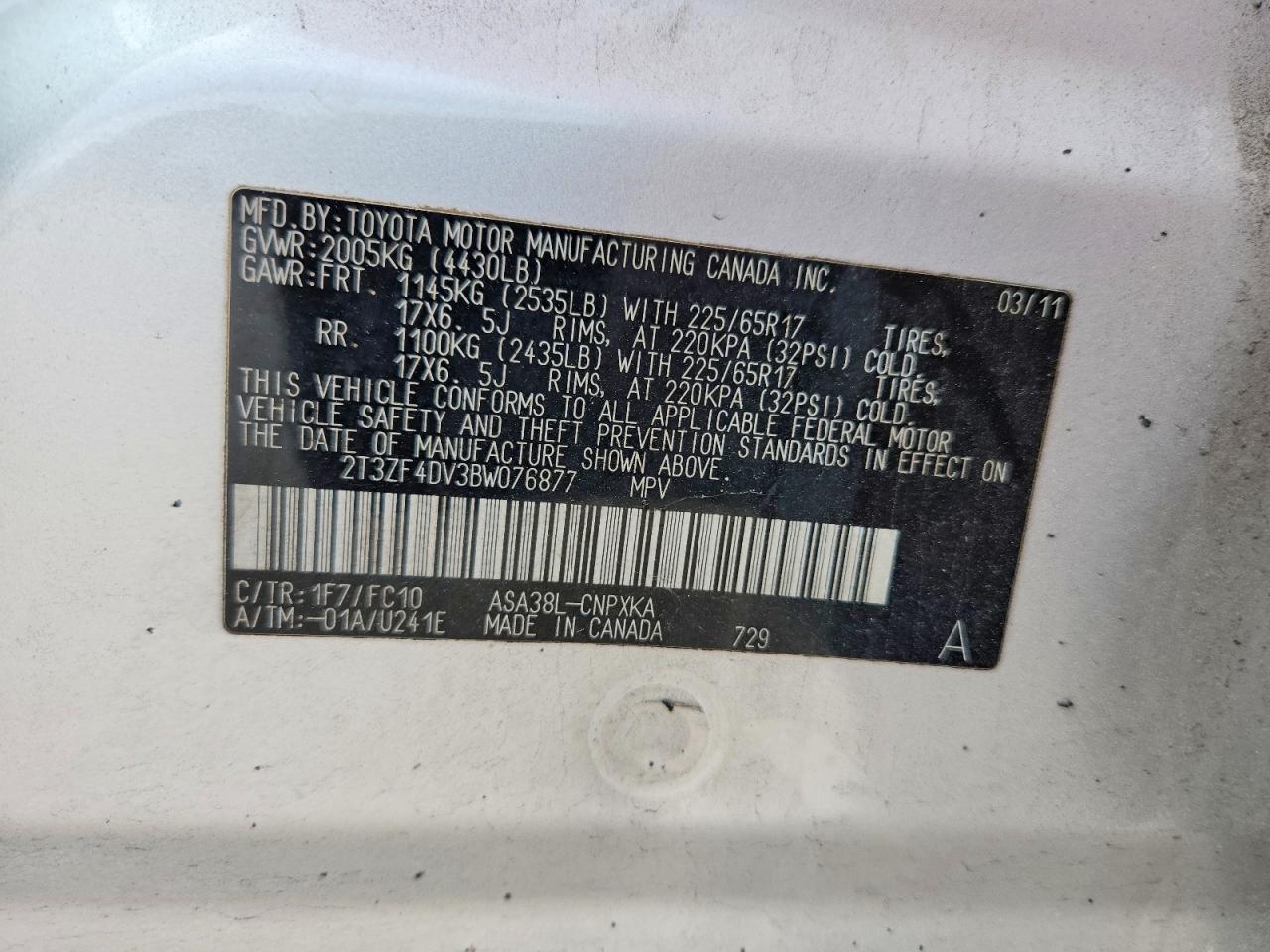 2011 Toyota Rav4 Base Silver vin: 2T3ZF4DV3BW076877