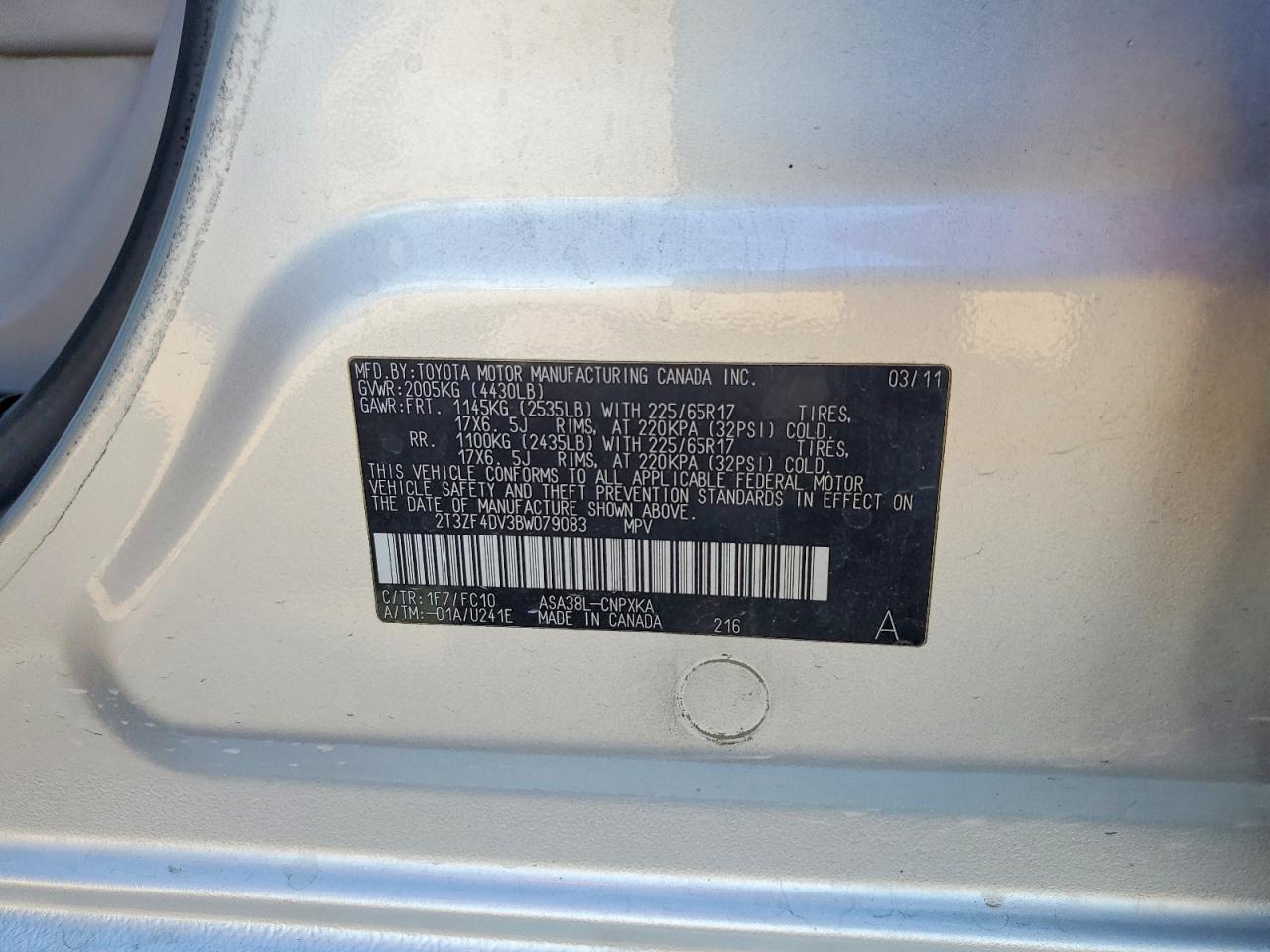 2011 Toyota Rav4 Base Silver vin: 2T3ZF4DV3BW079083
