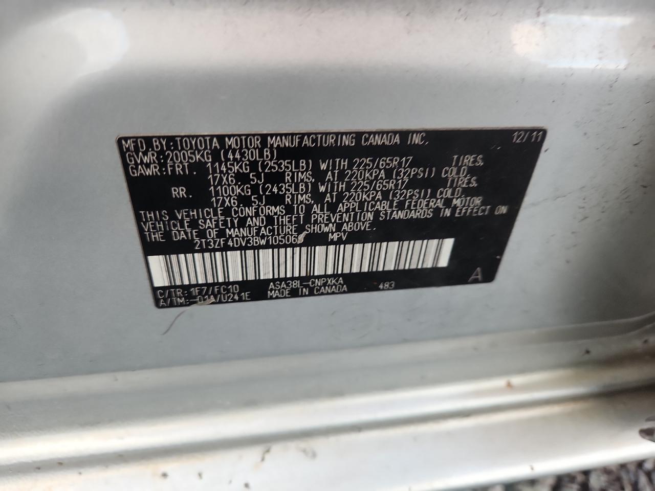 2011 Toyota Rav4 Base Silver vin: 2T3ZF4DV3BW105066