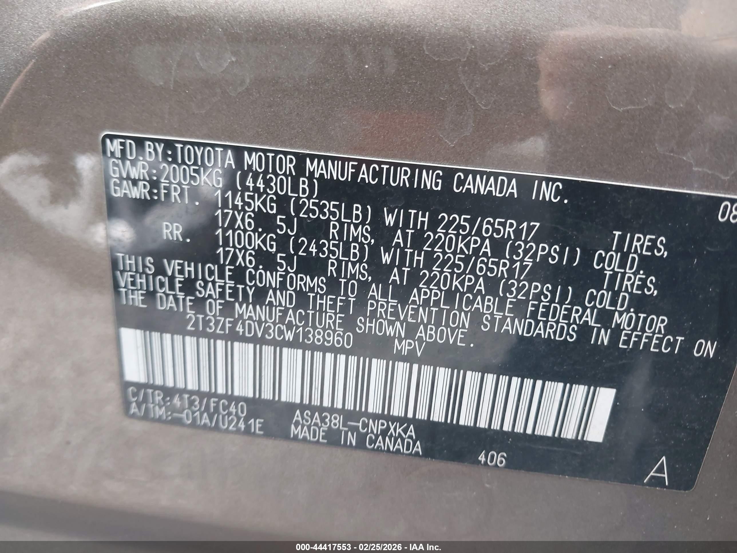 2012 Toyota Rav4   Gold vin: 2T3ZF4DV3CW138960