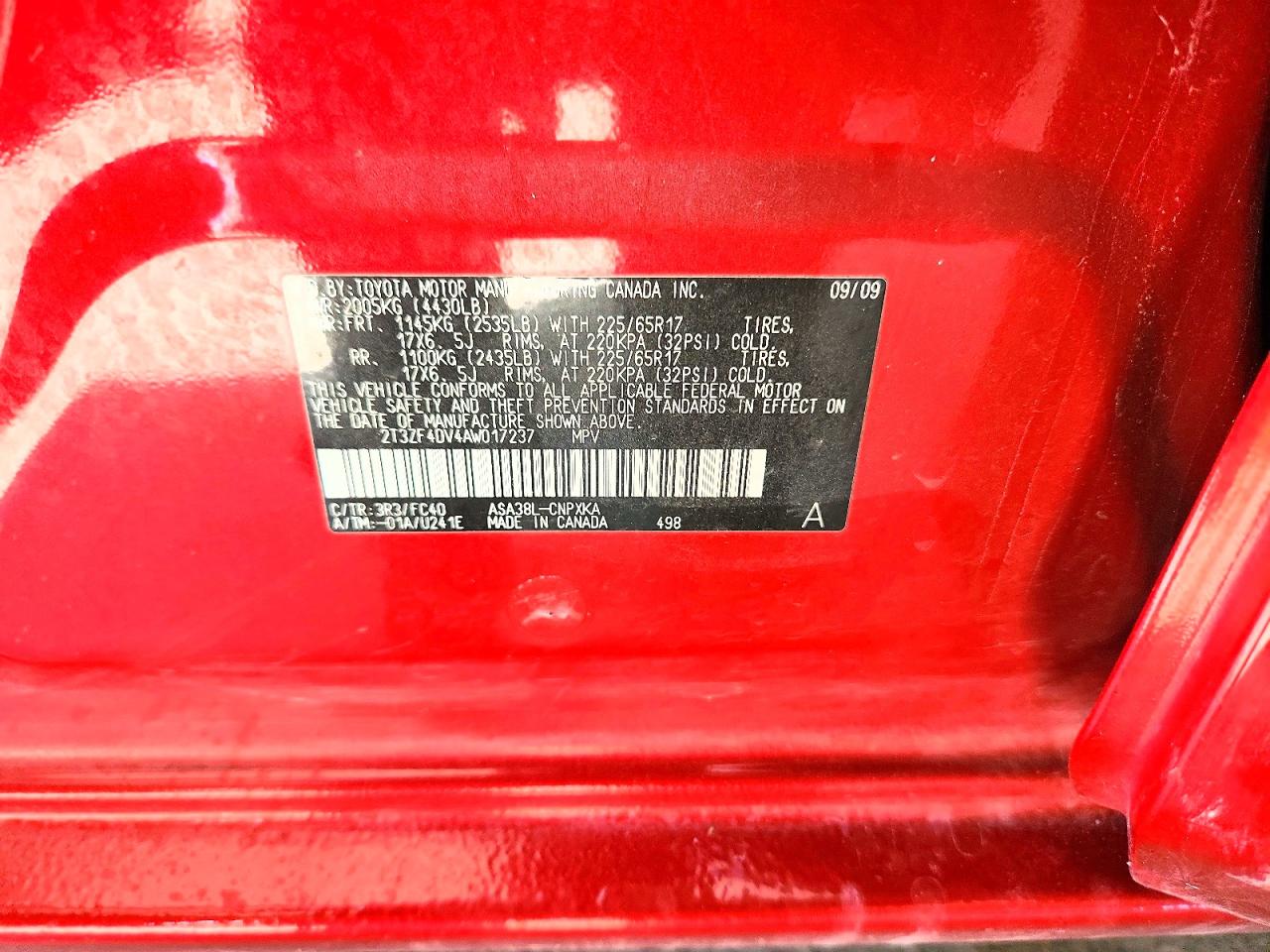 2010 Toyota Rav4 Base Red vin: 2T3ZF4DV4AW017237