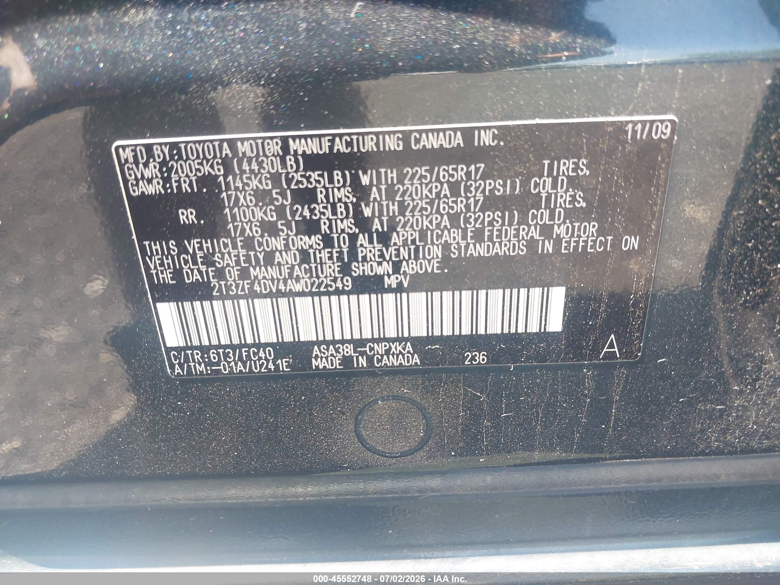 2010 Toyota Rav4   Зеленый vin: 2T3ZF4DV4AW022549