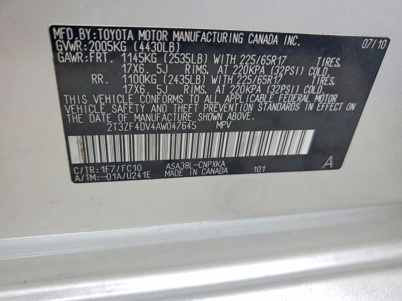 2010 Toyota Rav4 Base Silver vin: 2T3ZF4DV4AW047645