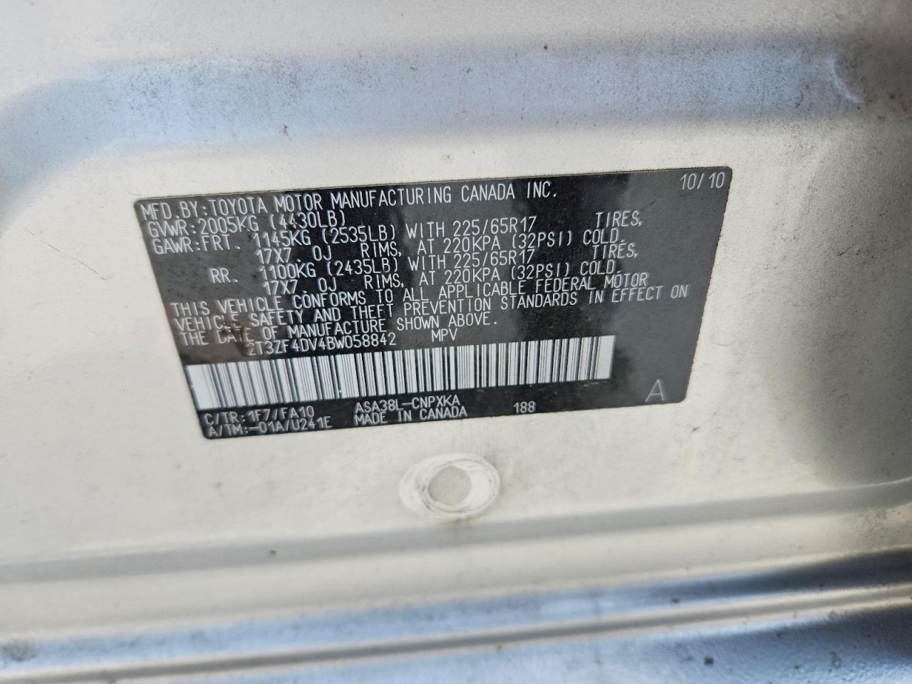 2011 Toyota Rav4 Base Silver vin: 2T3ZF4DV4BW058842