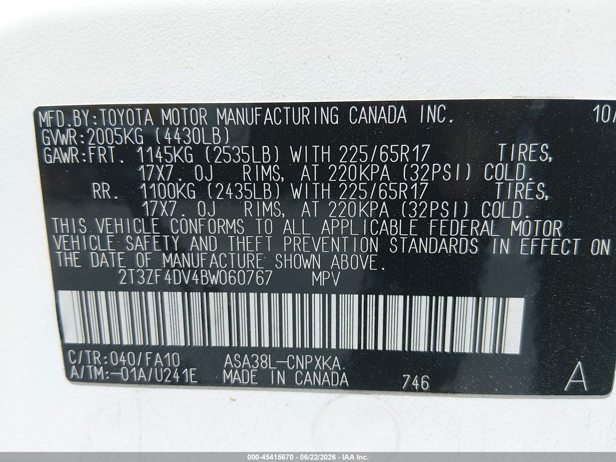 2011 Toyota Rav4   White vin: 2T3ZF4DV4BW060767