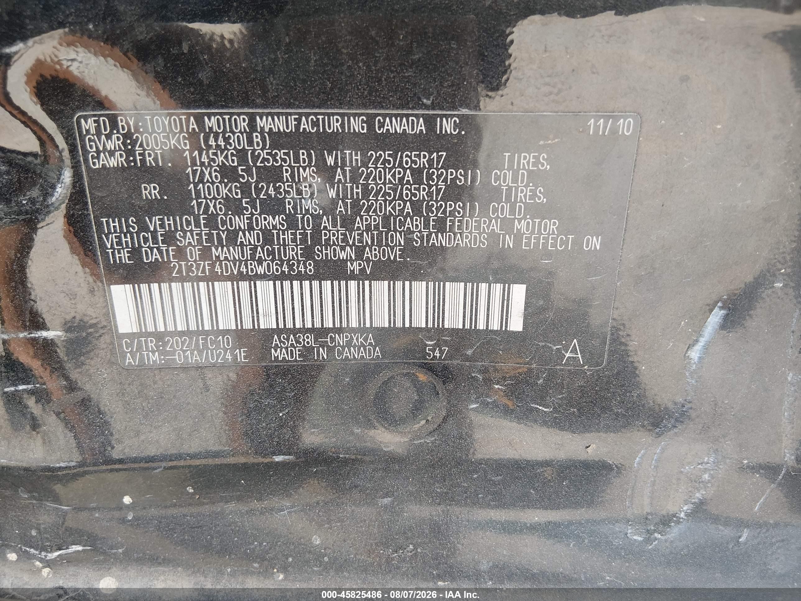 2011 Toyota Rav4   Black vin: 2T3ZF4DV4BW064348