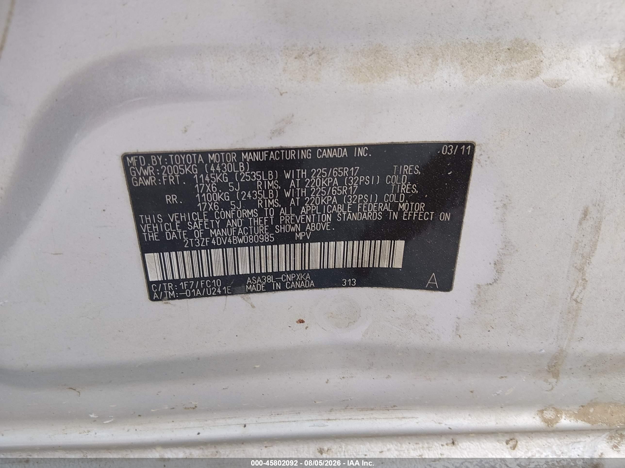 2011 Toyota Rav4   Silver vin: 2T3ZF4DV4BW080985