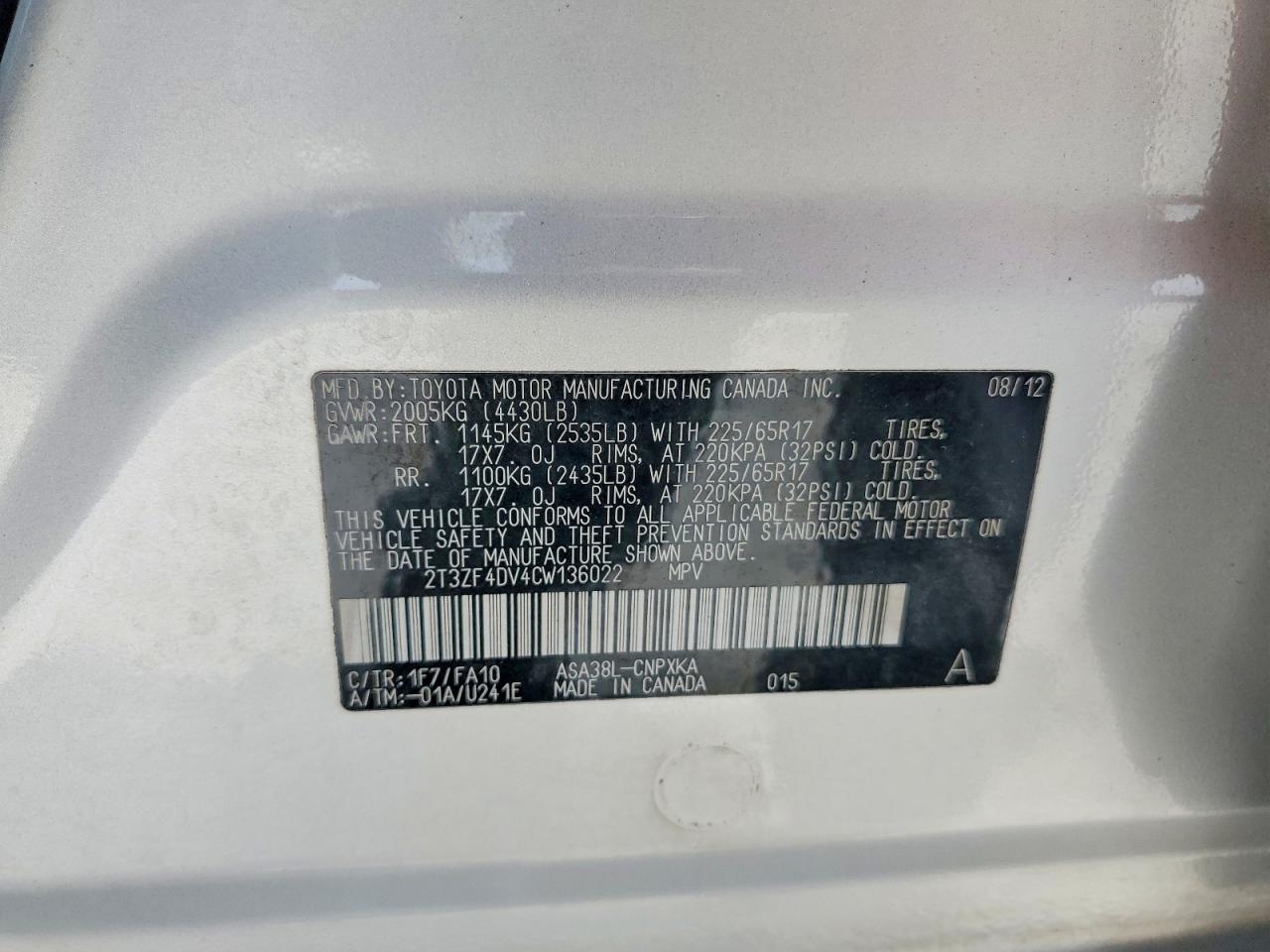 2012 Toyota Rav4 Base Silver vin: 2T3ZF4DV4CW136022