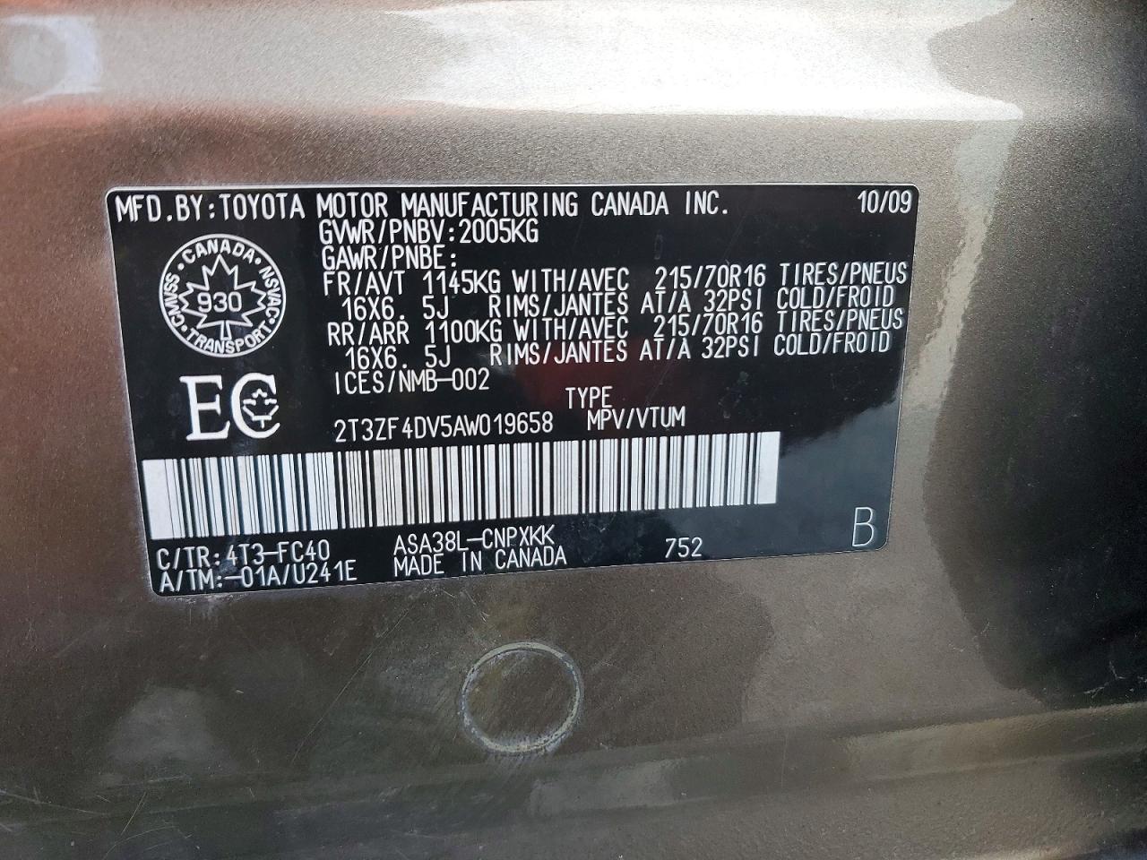 2010 Toyota Rav4 Base Beige vin: 2T3ZF4DV5AW019658