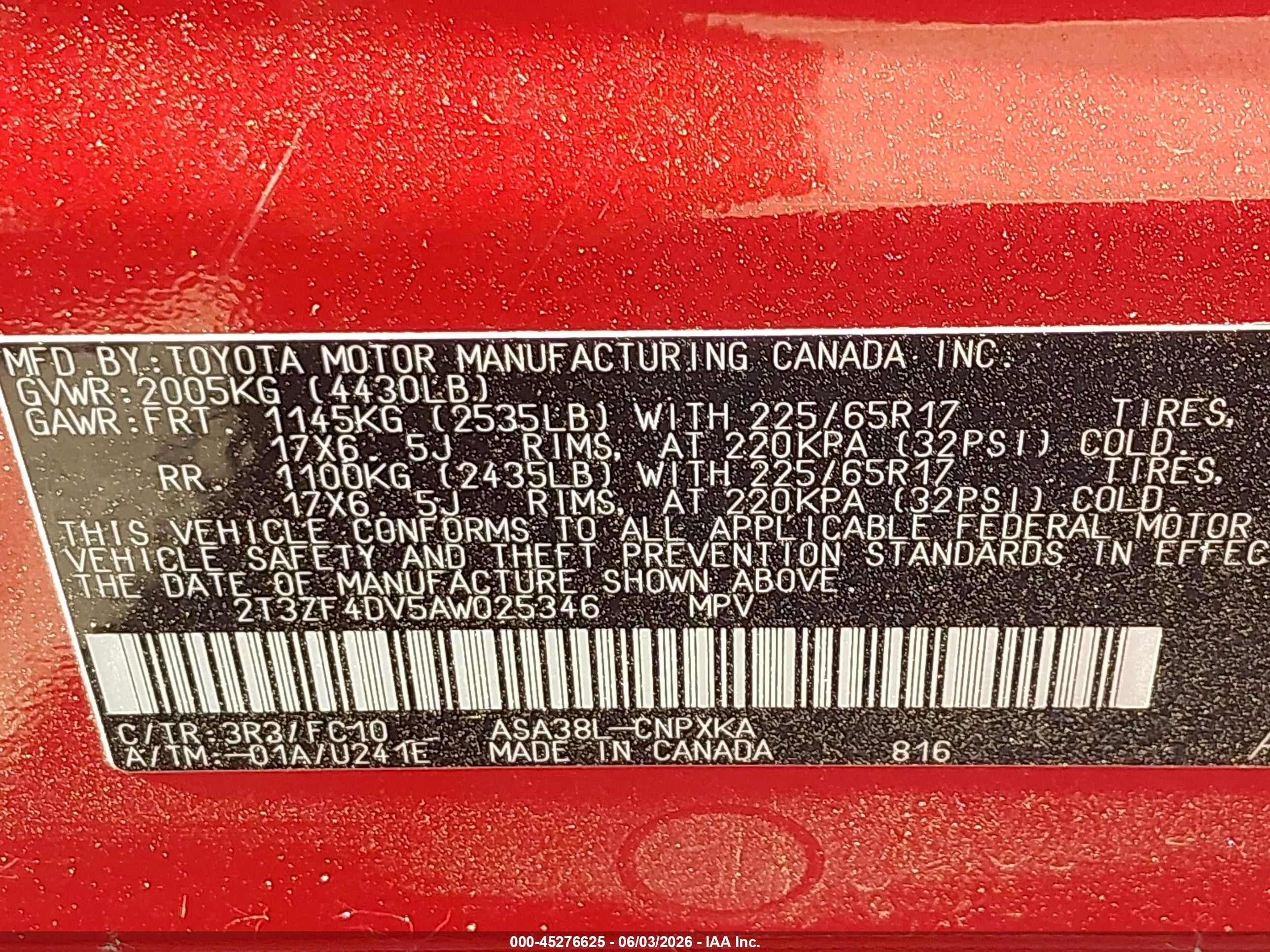 2010 Toyota Rav4 Red vin: 2T3ZF4DV5AW025346