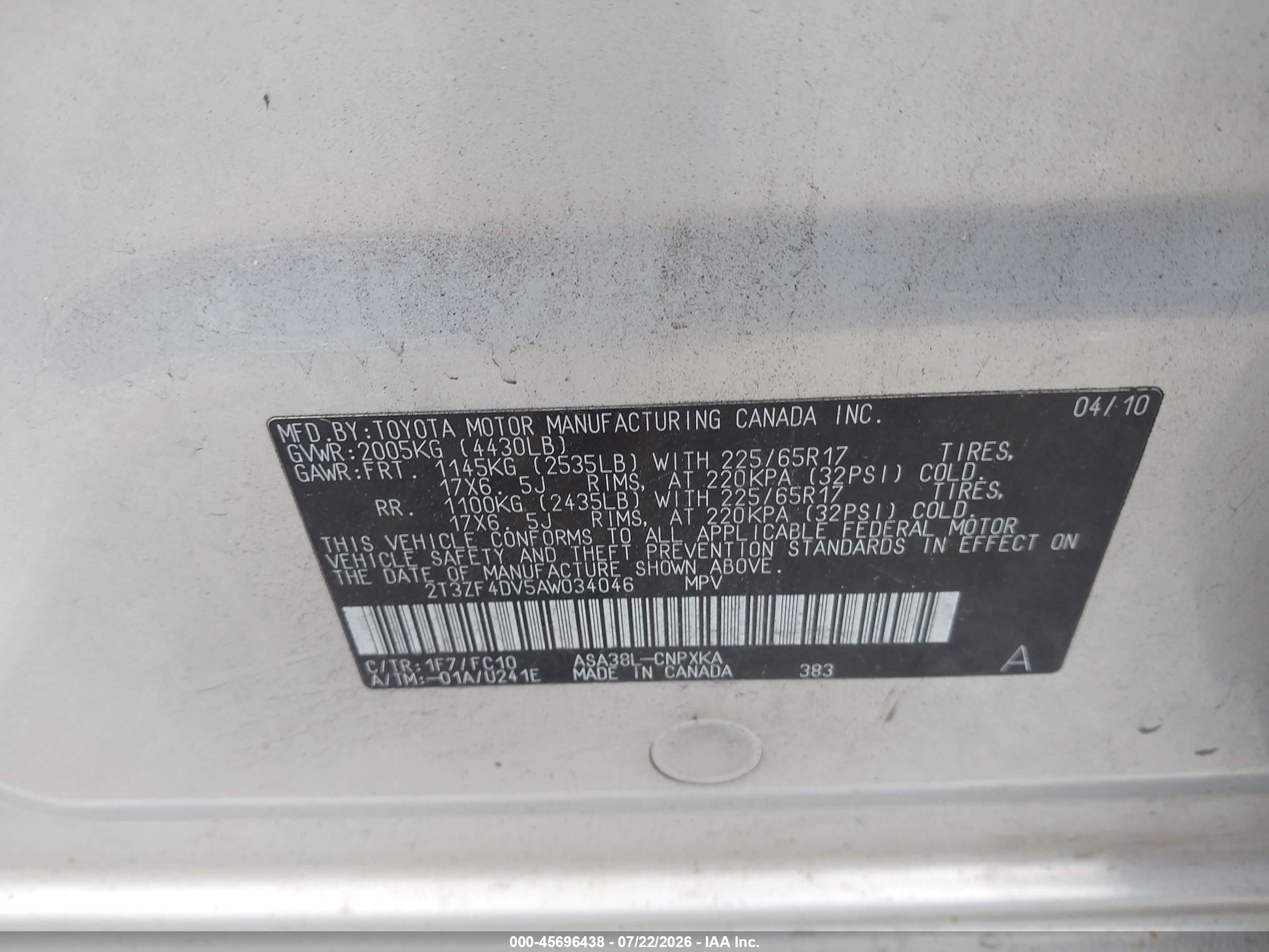 2010 Toyota Rav4   Silver vin: 2T3ZF4DV5AW034046