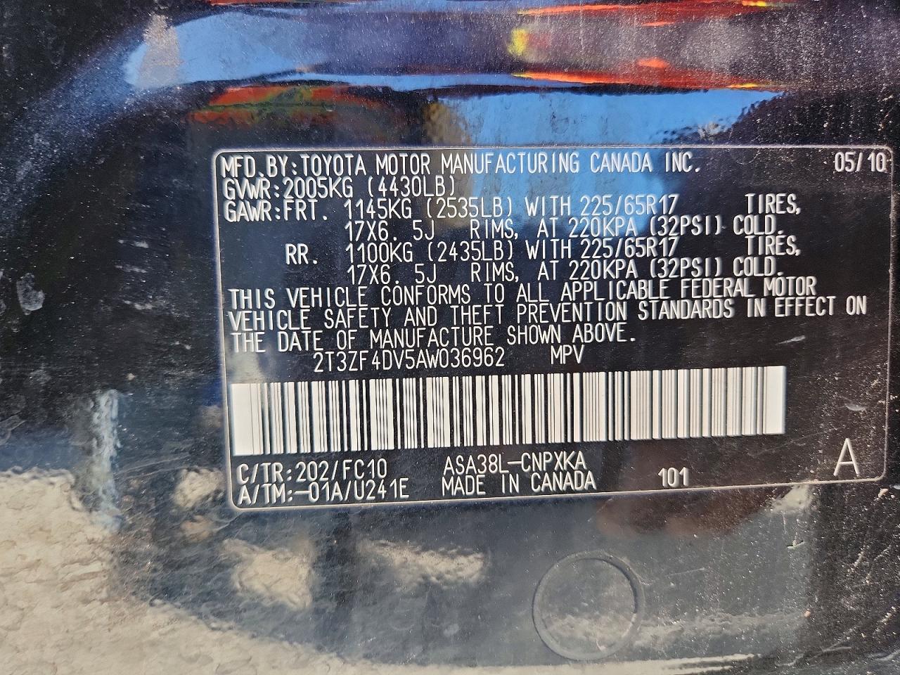 2010 Toyota Rav4 Base Black vin: 2T3ZF4DV5AW036962