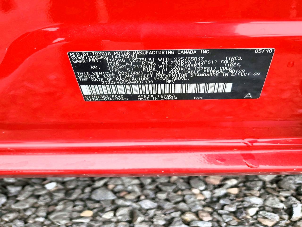 2010 Toyota Rav4 Base Red vin: 2T3ZF4DV5AW037139
