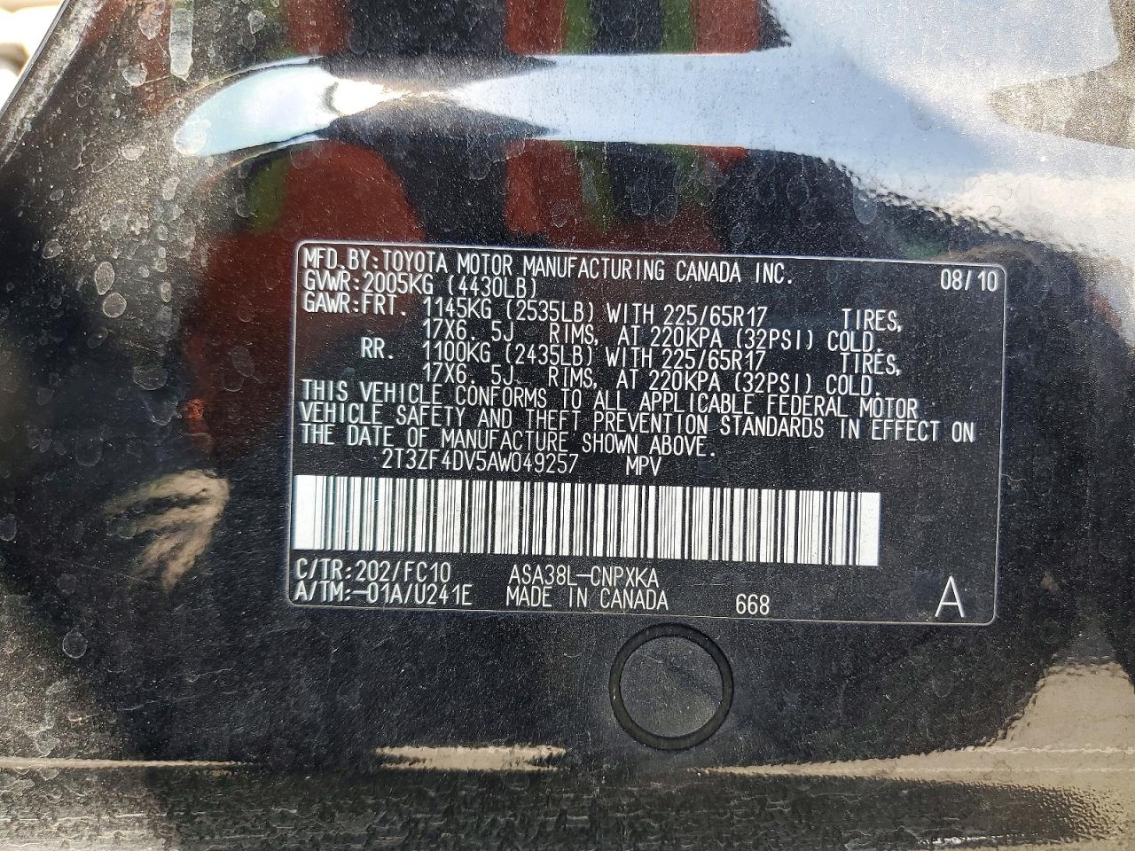2010 Toyota Rav4 Base Black vin: 2T3ZF4DV5AW049257