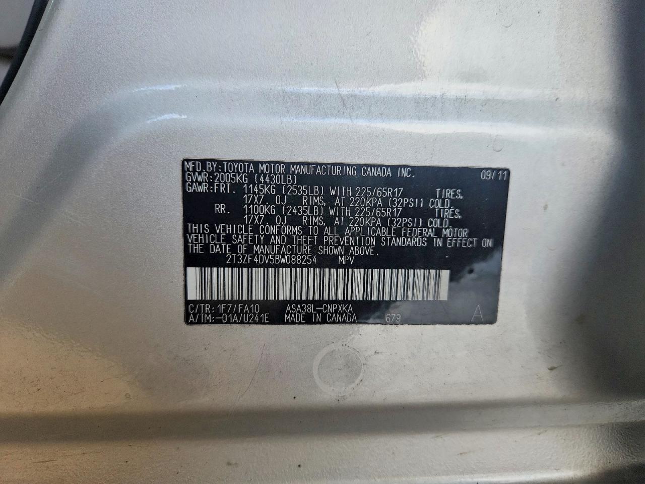2011 Toyota Rav4 Base Silver vin: 2T3ZF4DV5BW088254
