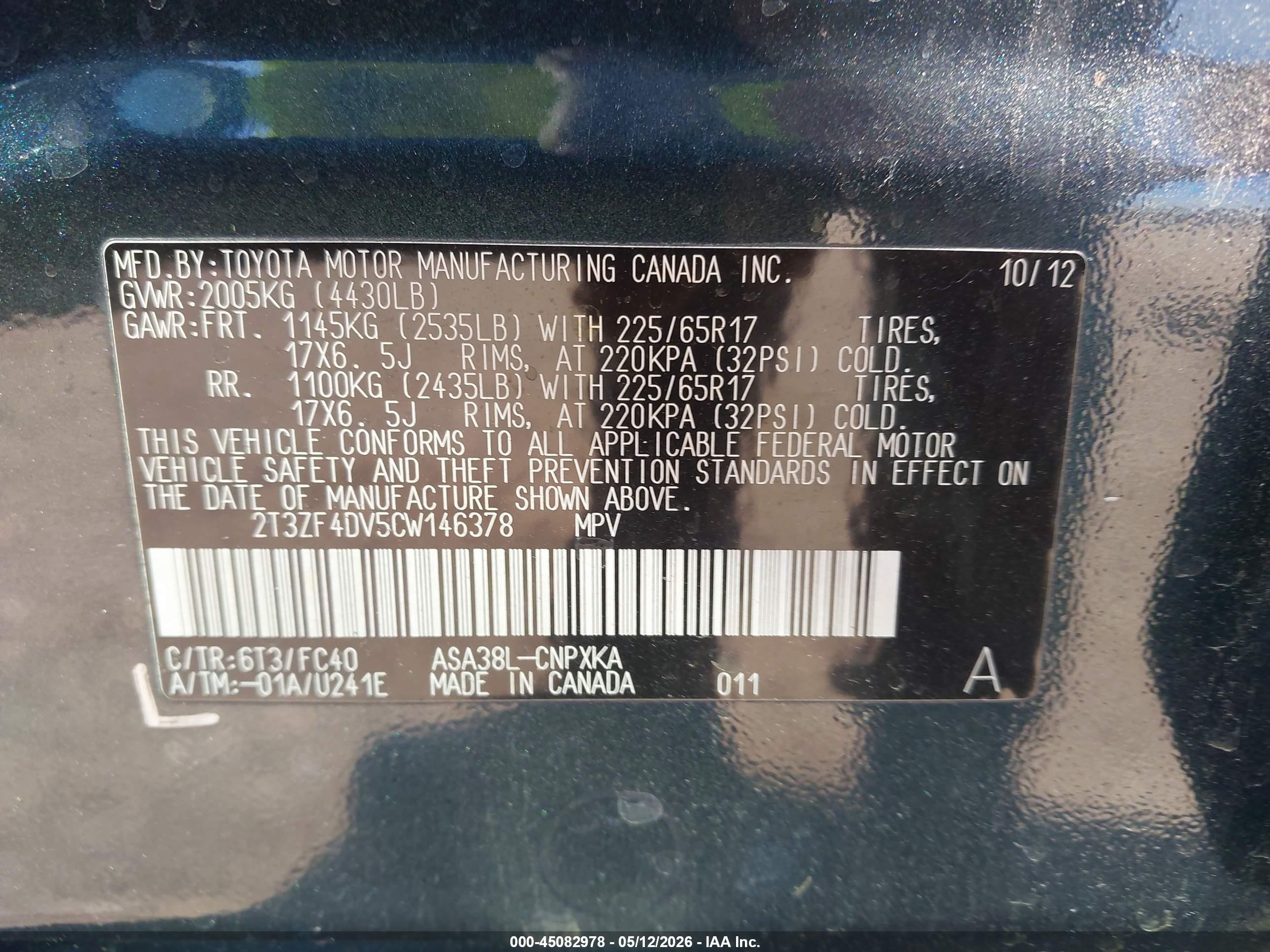 2012 Toyota Rav4   Pewter vin: 2T3ZF4DV5CW146378