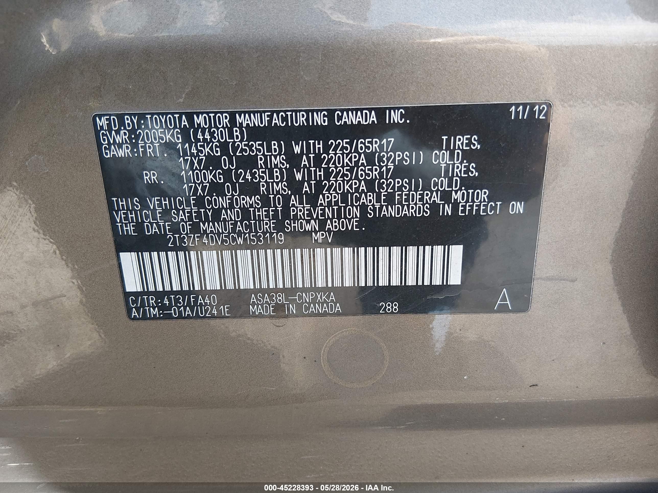 2012 Toyota Rav4 Gray vin: 2T3ZF4DV5CW153119
