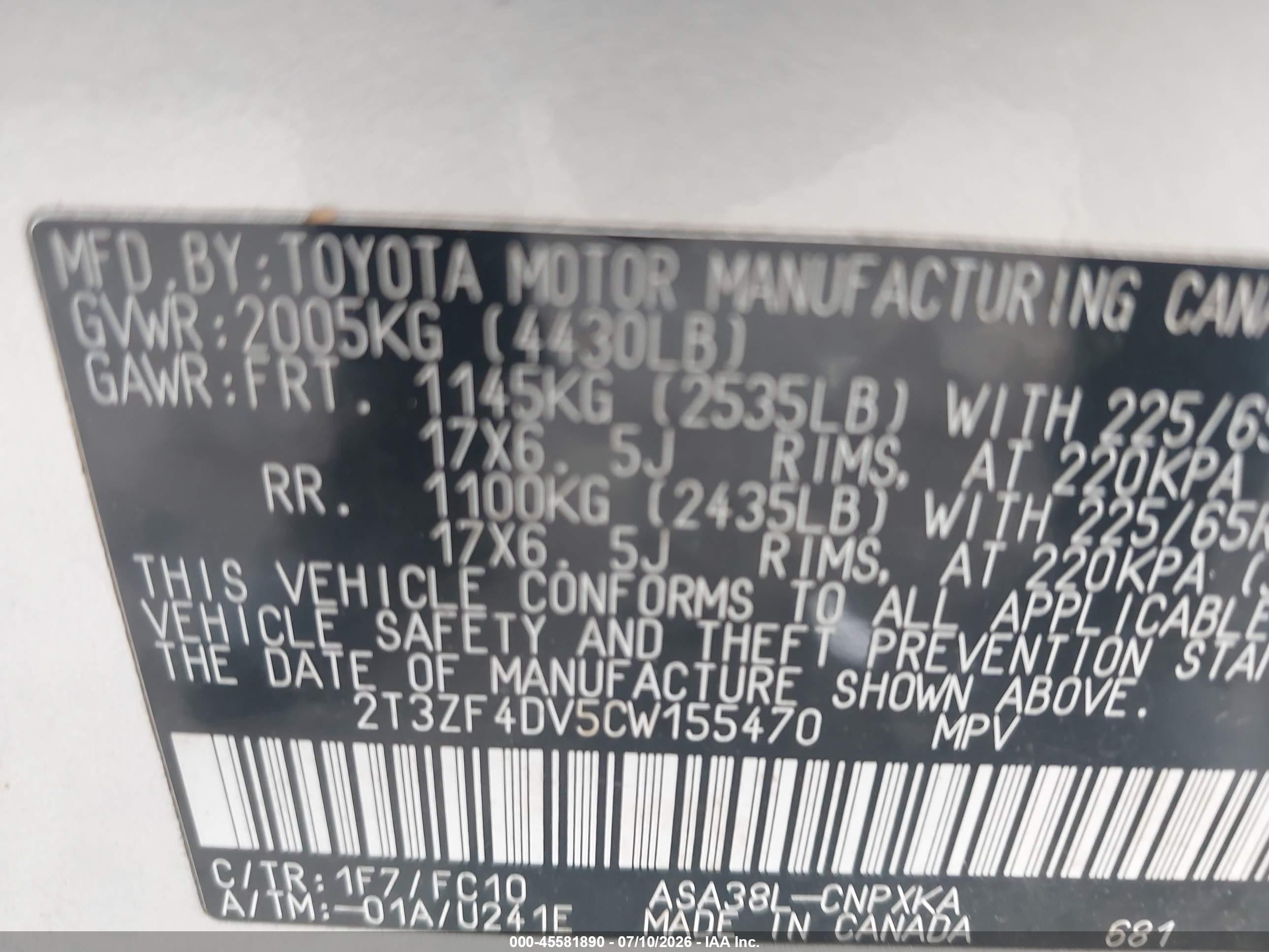 2012 Toyota Rav4 Silver vin: 2T3ZF4DV5CW155470