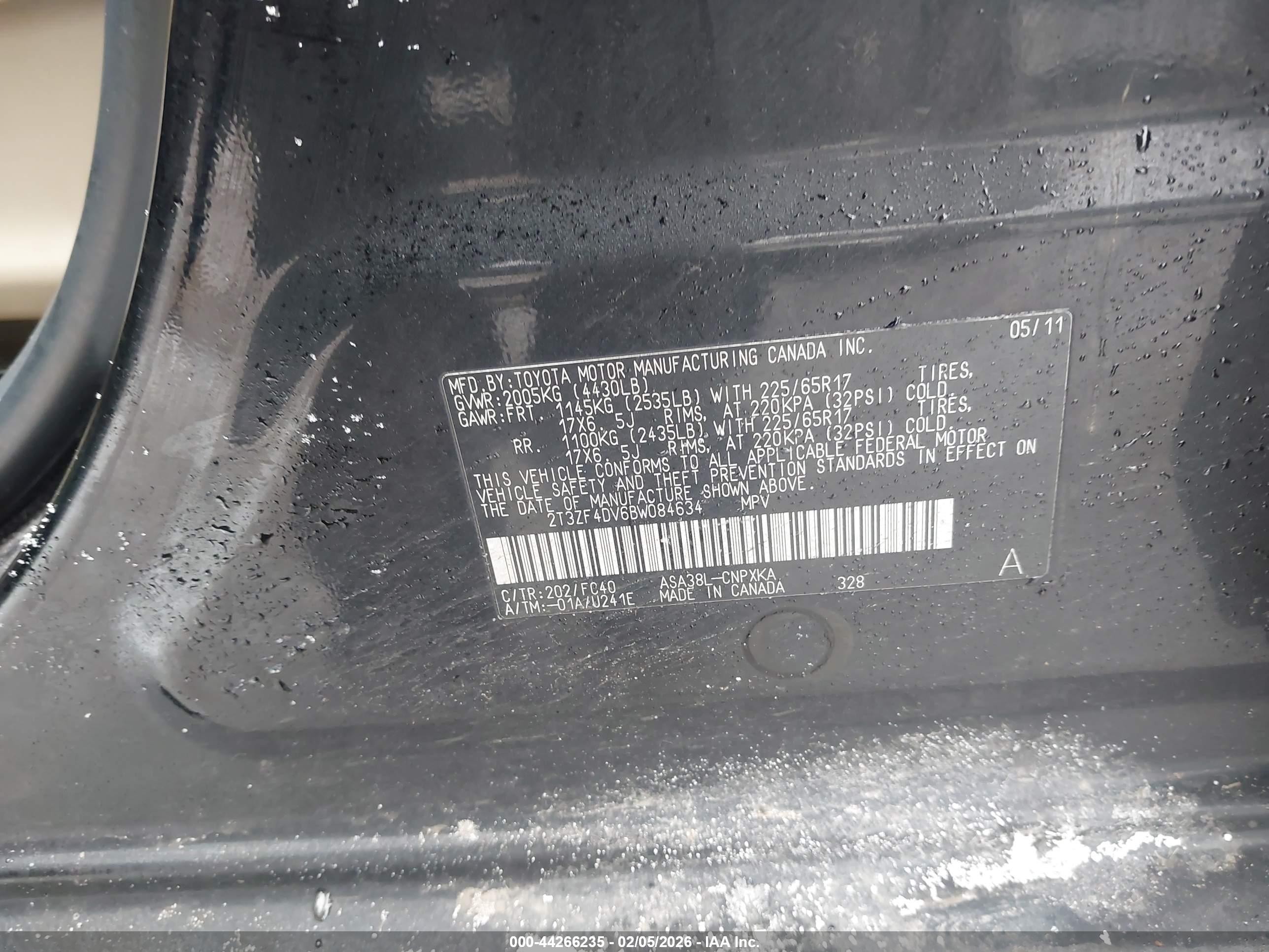 2011 Toyota Rav4   Black vin: 2T3ZF4DV6BW084634