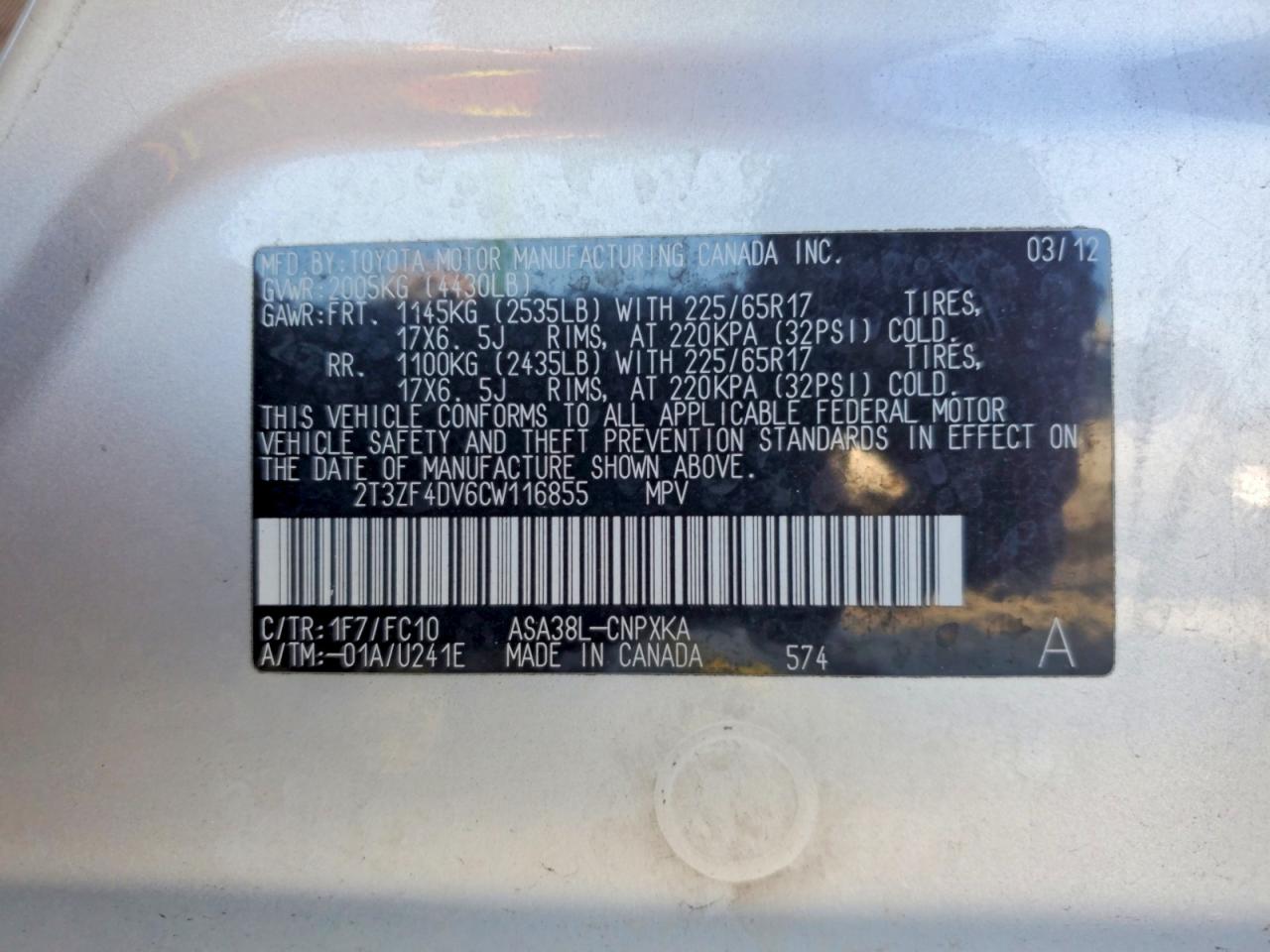 2012 Toyota Rav4 Base Silver vin: 2T3ZF4DV6CW116855
