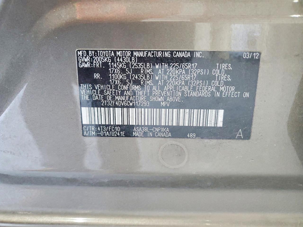 2012 Toyota Rav4 Base Gray vin: 2T3ZF4DV6CW117293