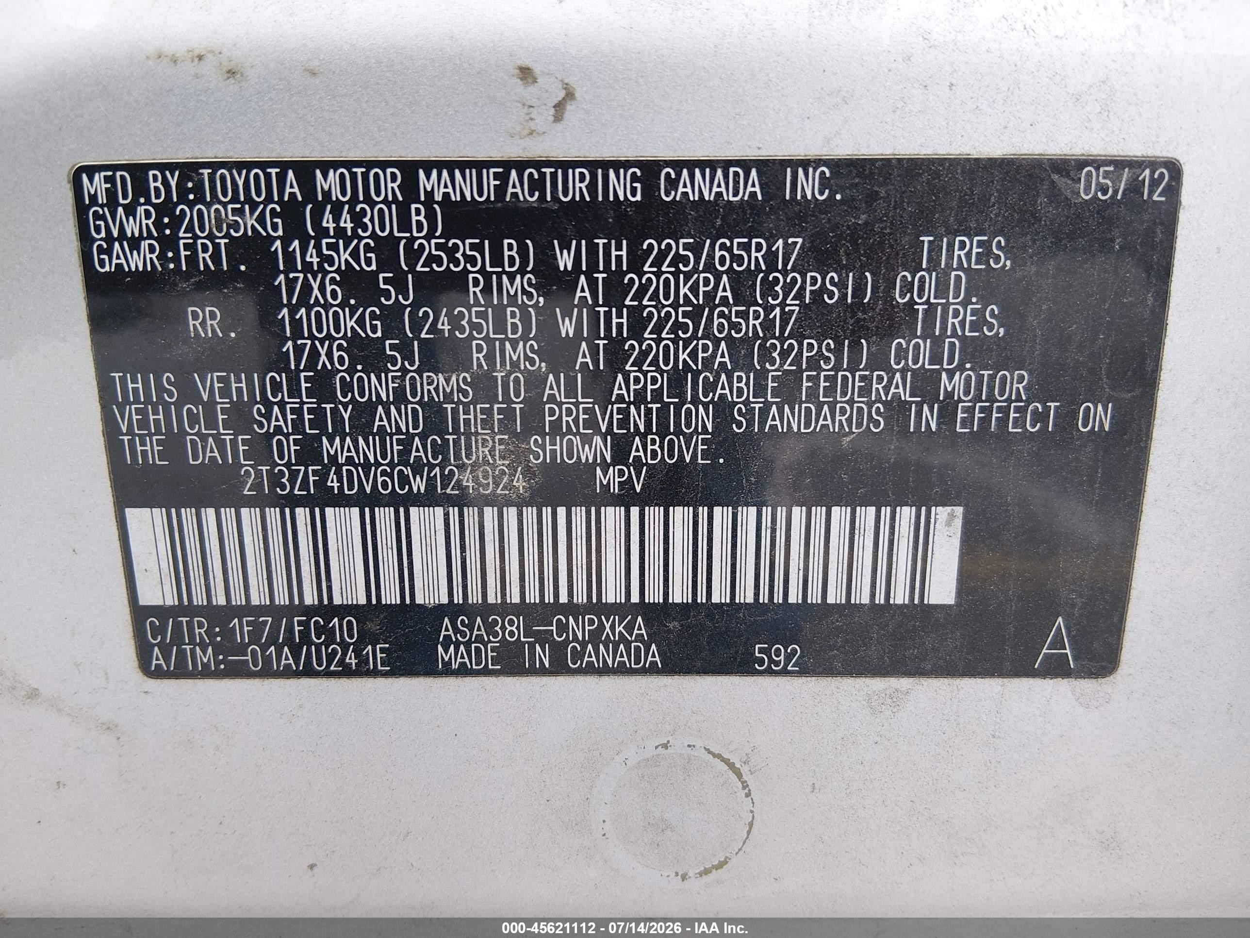 2012 Toyota Rav4   Silver vin: 2T3ZF4DV6CW124924