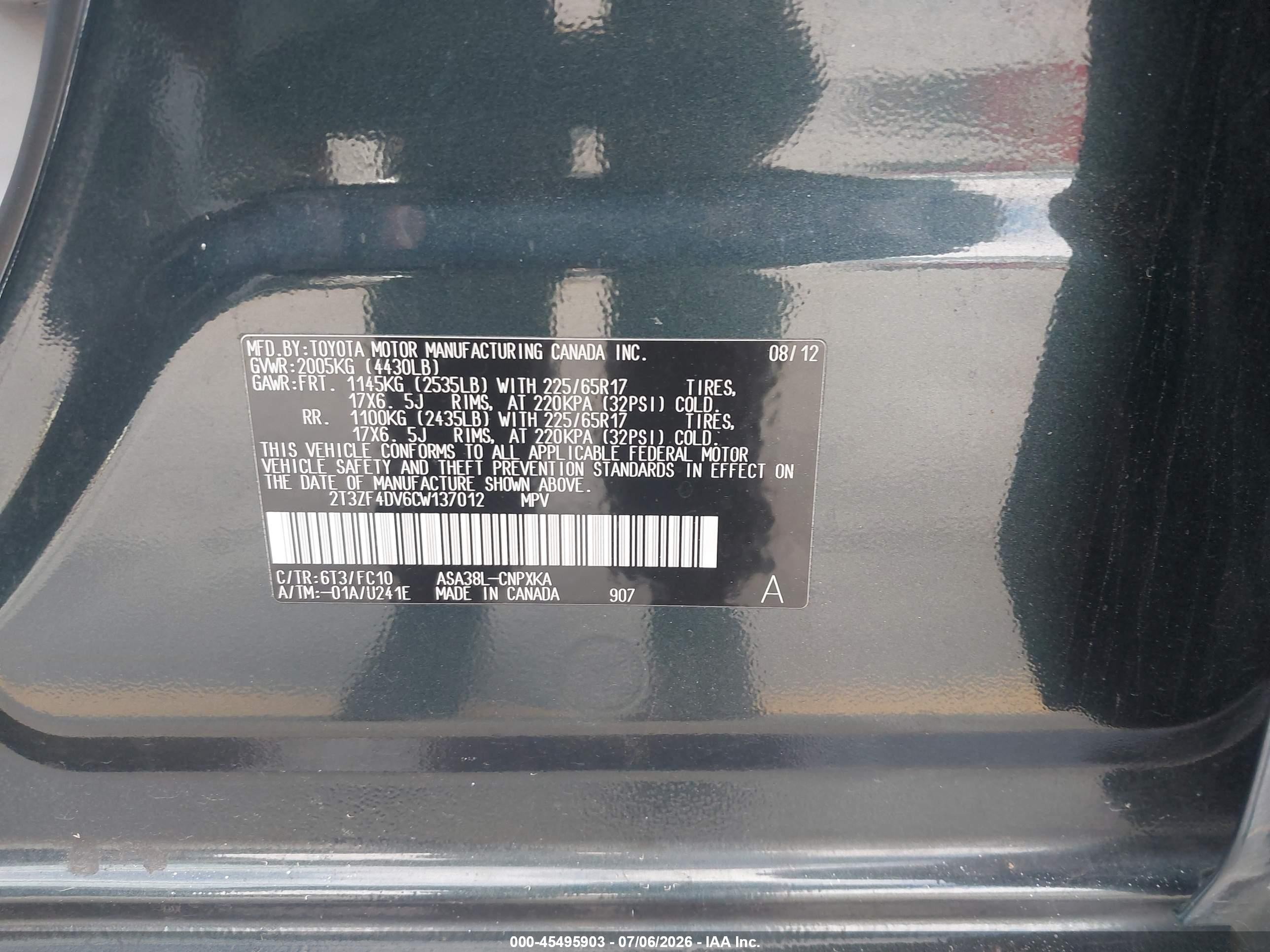 2012 Toyota Rav4 Black vin: 2T3ZF4DV6CW137012