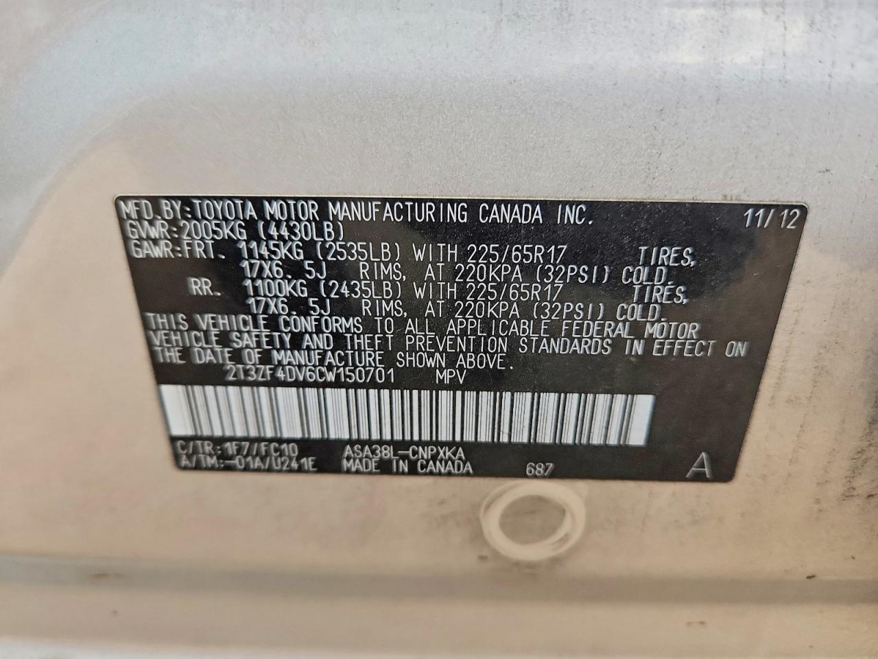 2012 Toyota Rav4 Base Серебряный vin: 2T3ZF4DV6CW150701