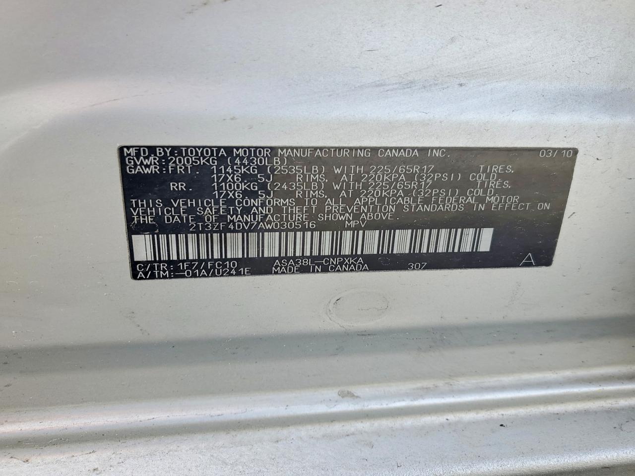 2010 Toyota Rav4 Base Silver vin: 2T3ZF4DV7AW030516