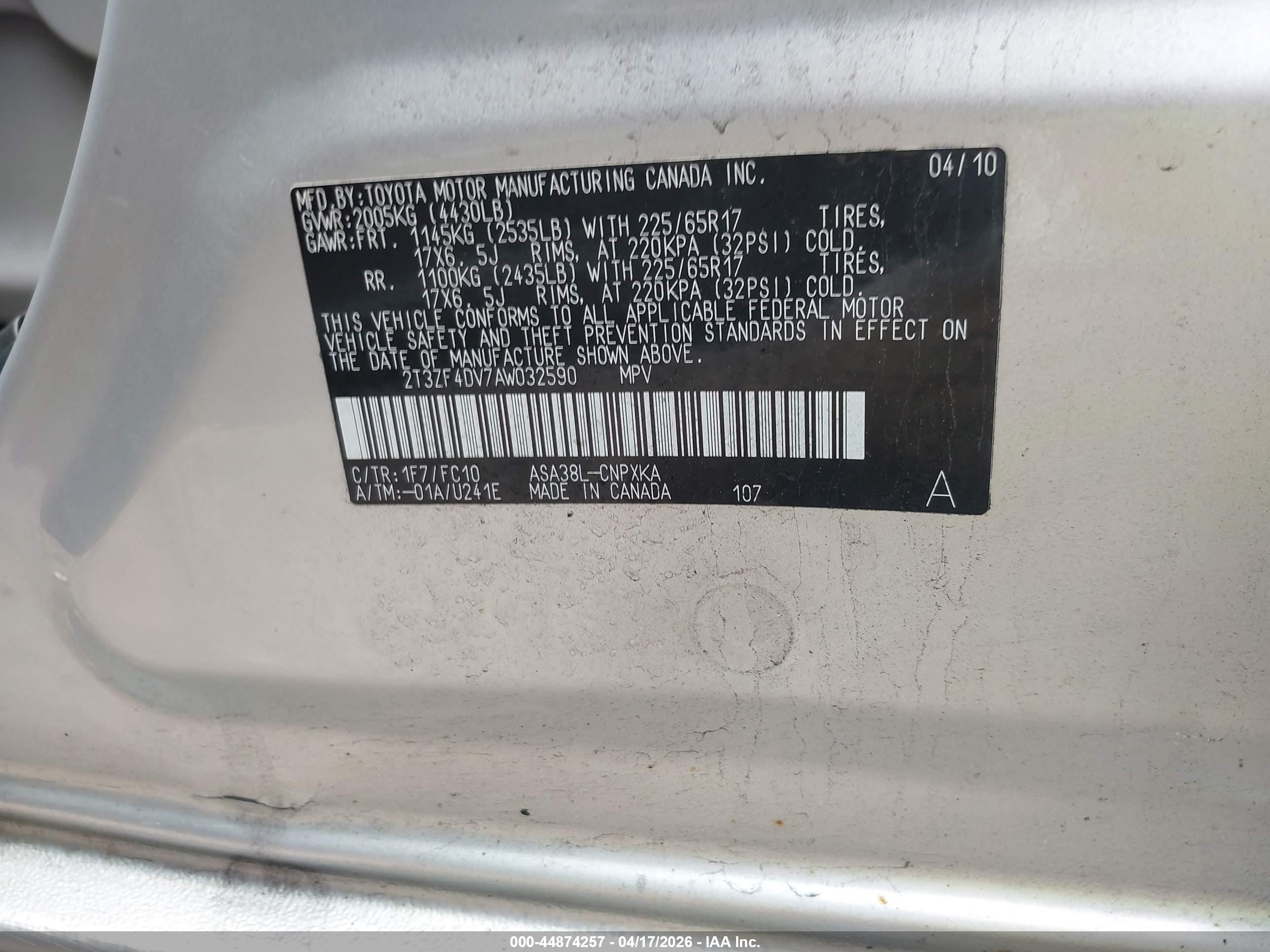 2010 Toyota Rav4   Серебряный vin: 2T3ZF4DV7AW032590