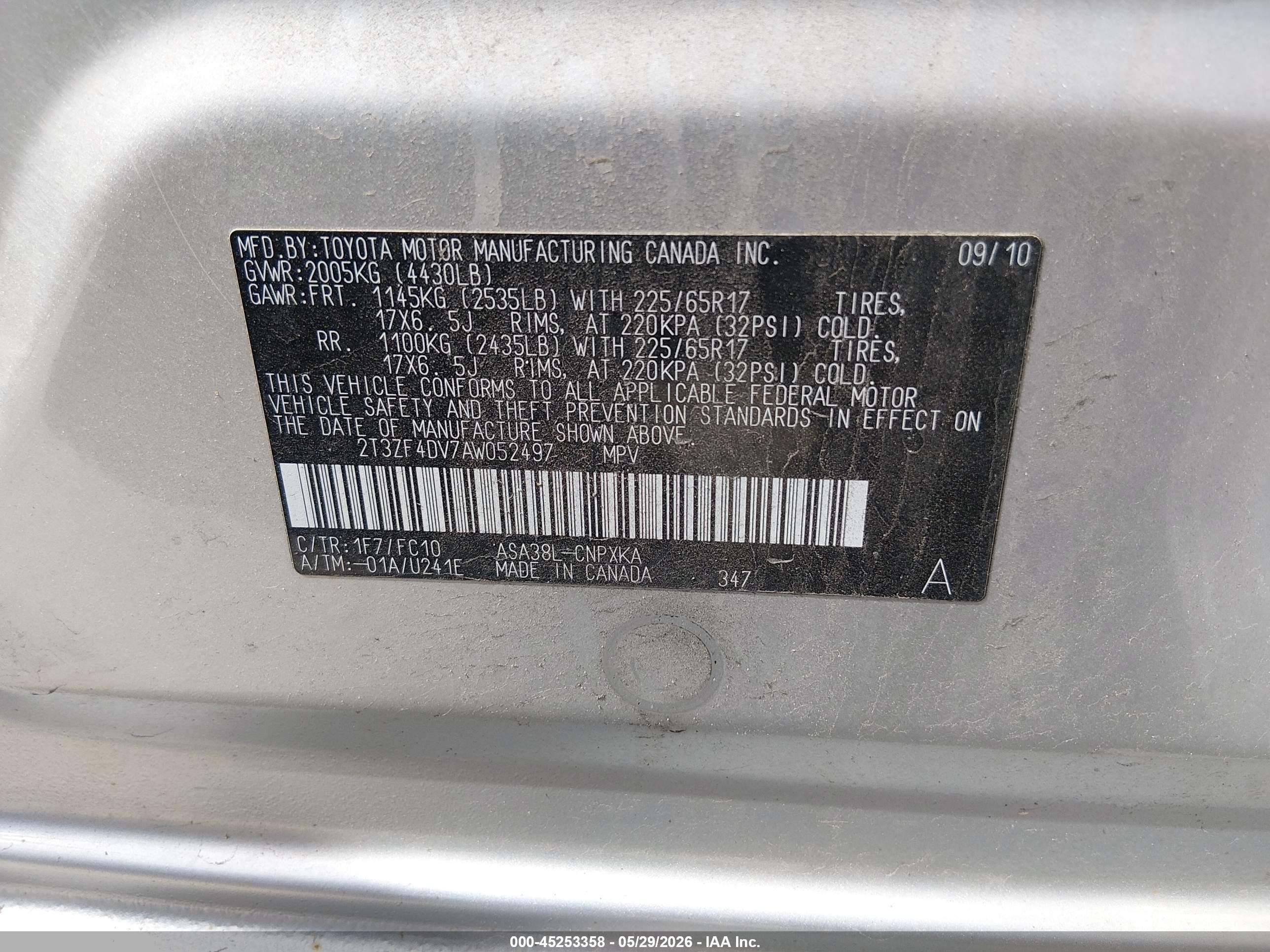 2010 Toyota Rav4 Silver vin: 2T3ZF4DV7AW052497