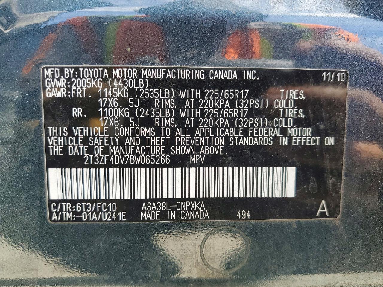 2011 Toyota Rav4 Base Зеленый vin: 2T3ZF4DV7BW065266