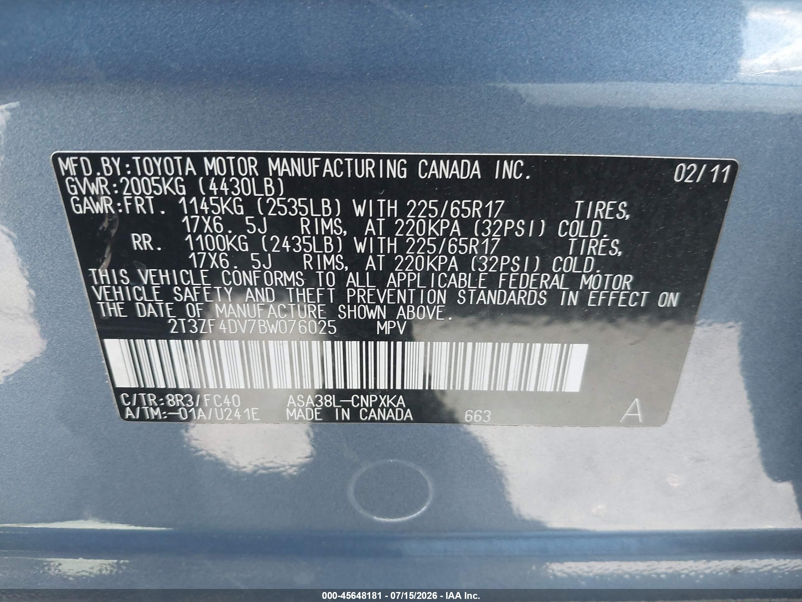 2011 Toyota Rav4 Синий vin: 2T3ZF4DV7BW076025