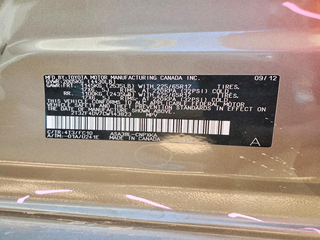 2012 Toyota Rav4 Base Brown vin: 2T3ZF4DV7CW143823