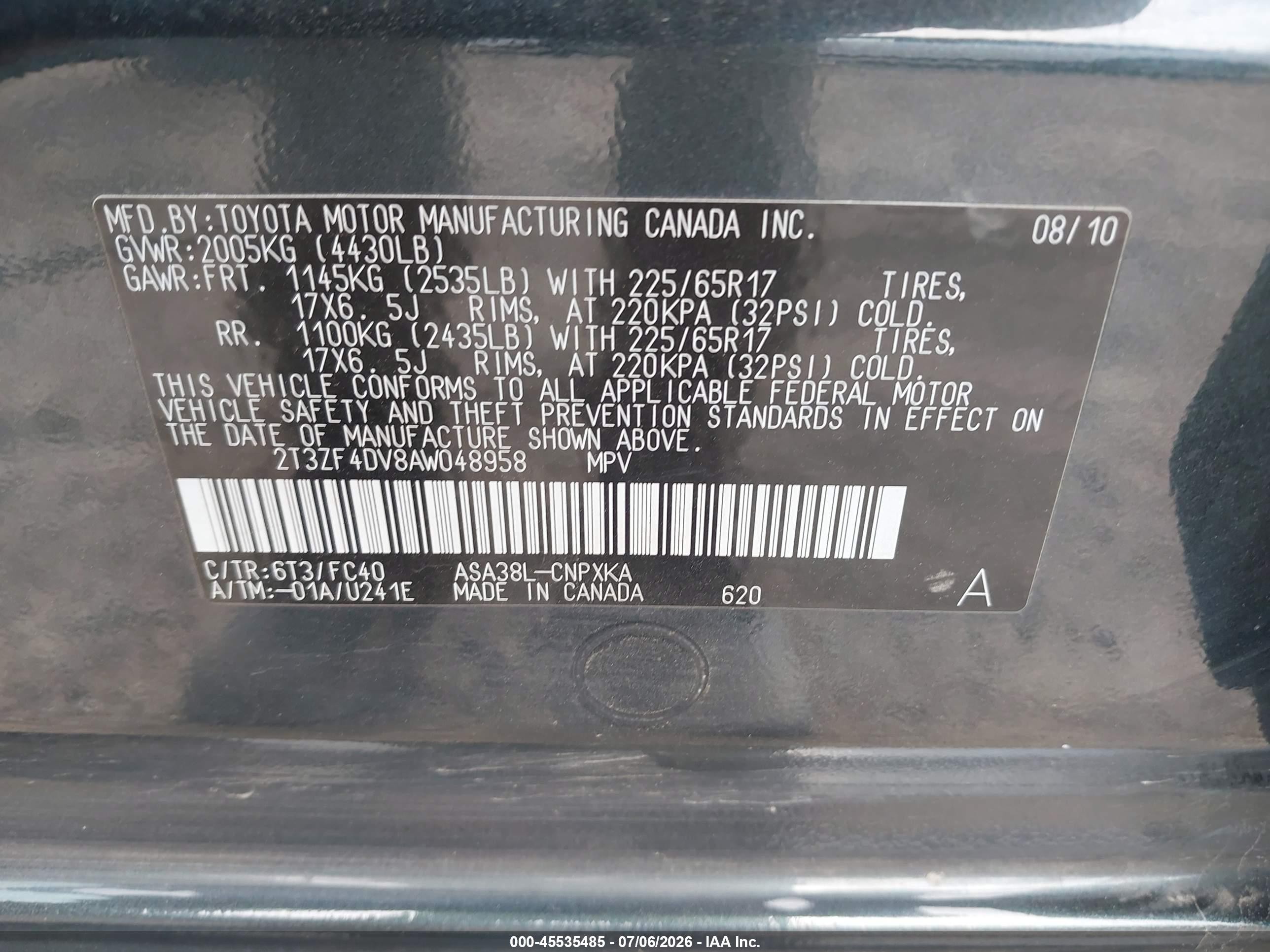 2010 Toyota Rav4   Gray vin: 2T3ZF4DV8AW048958