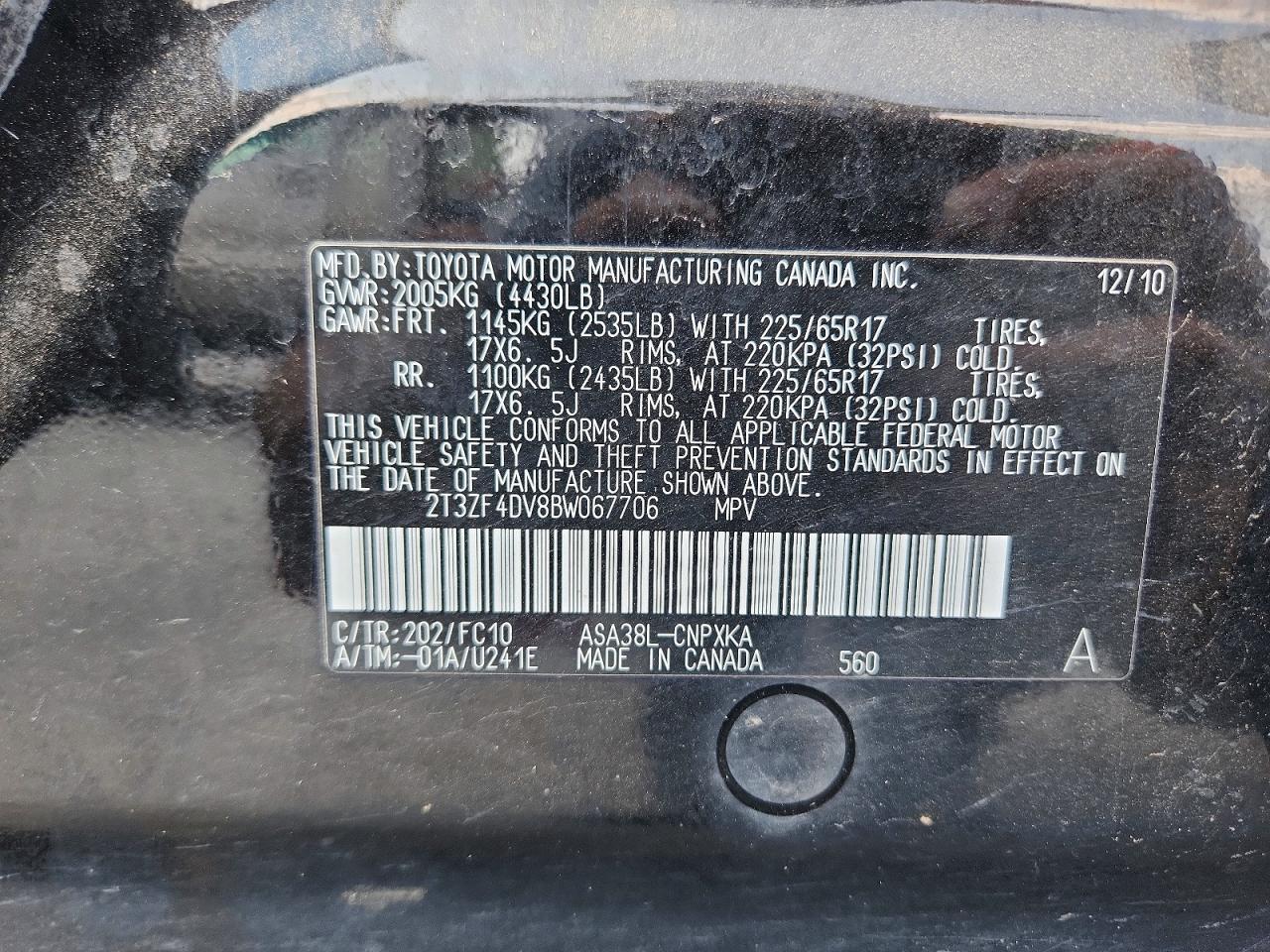 2011 Toyota Rav4 Base Черный vin: 2T3ZF4DV8BW067706