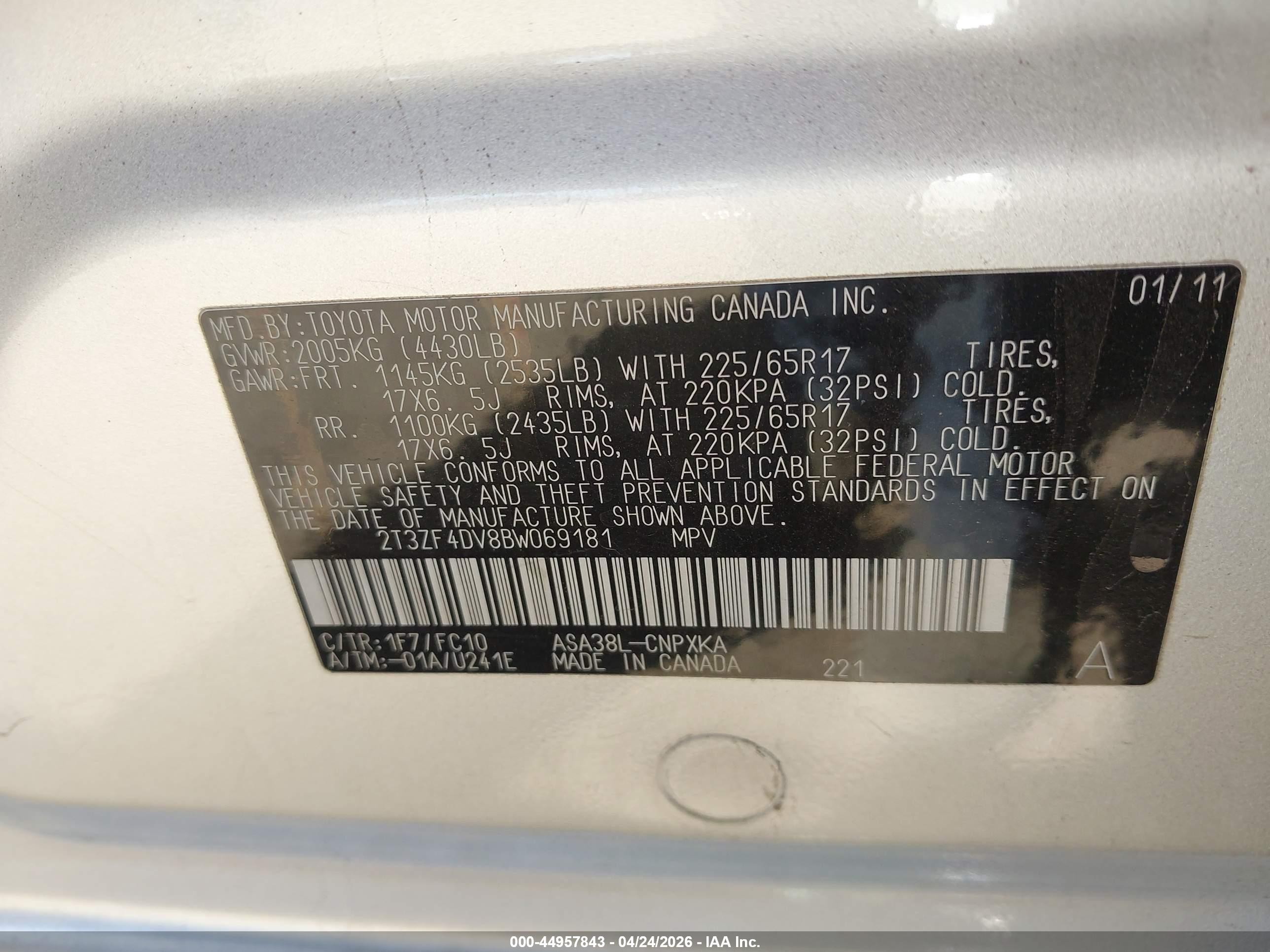 2011 Toyota Rav4 Silver vin: 2T3ZF4DV8BW069181