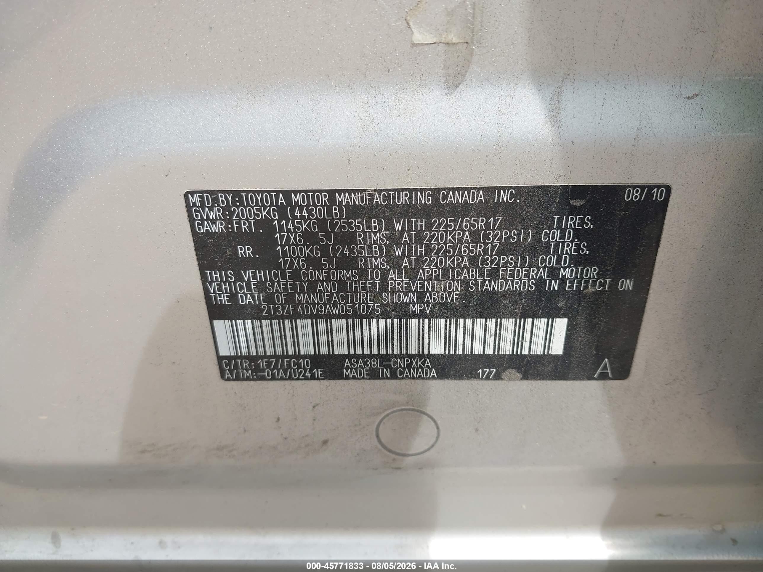 2010 Toyota Rav4 Silver vin: 2T3ZF4DV9AW051075