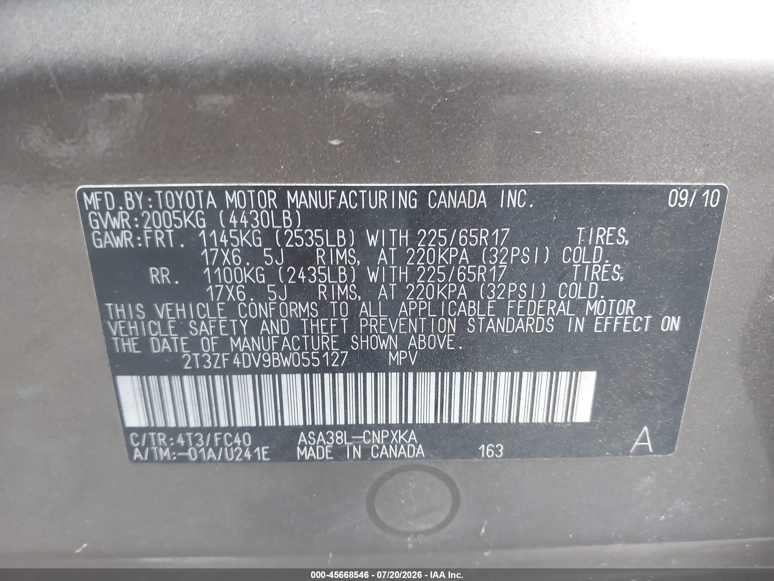 2011 Toyota Rav4   Gold vin: 2T3ZF4DV9BW055127