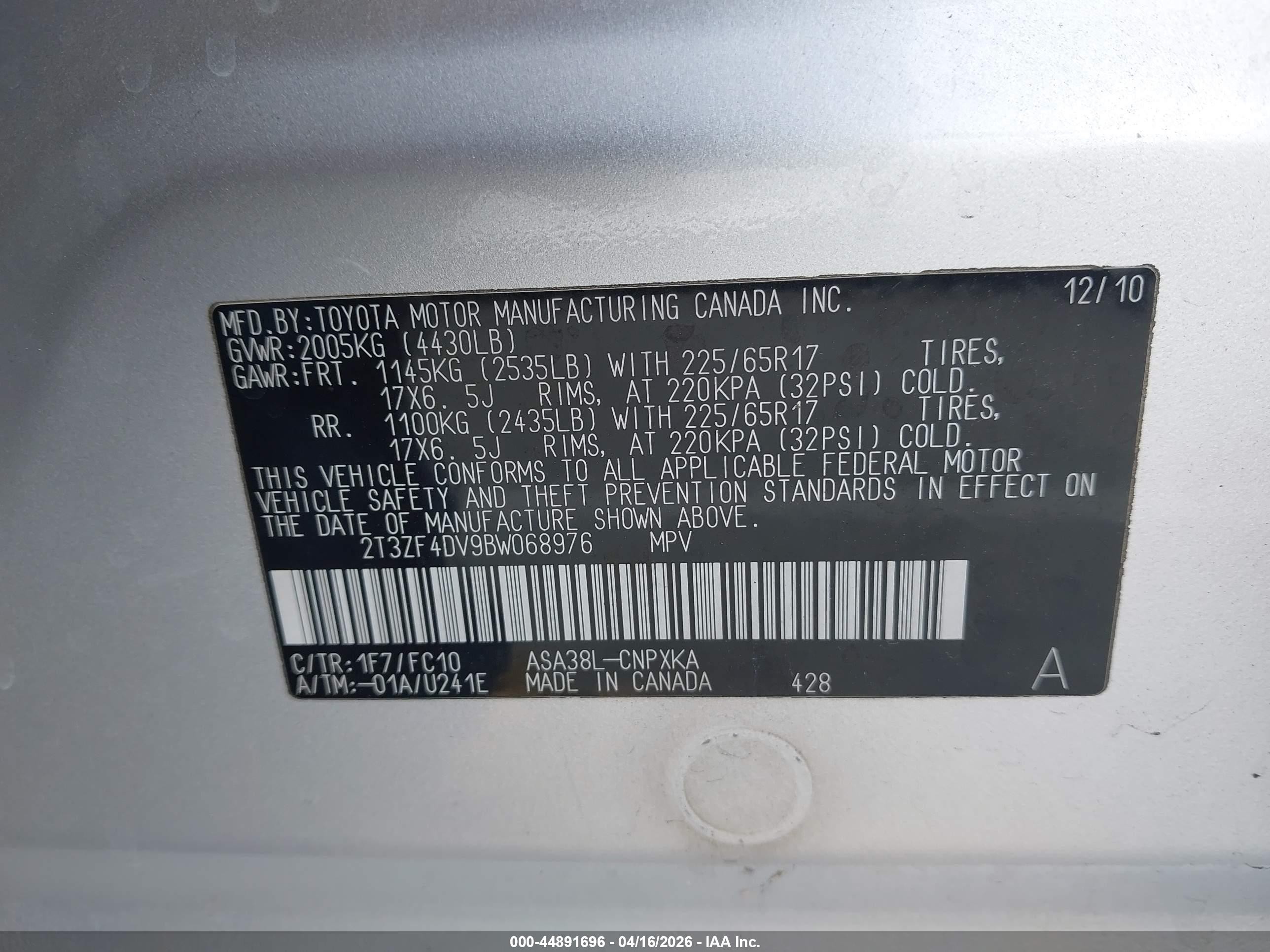2011 Toyota Rav4   Silver vin: 2T3ZF4DV9BW068976