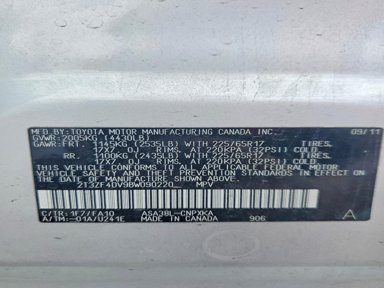 2011 Toyota Rav4 Base Silver vin: 2T3ZF4DV9BW090220