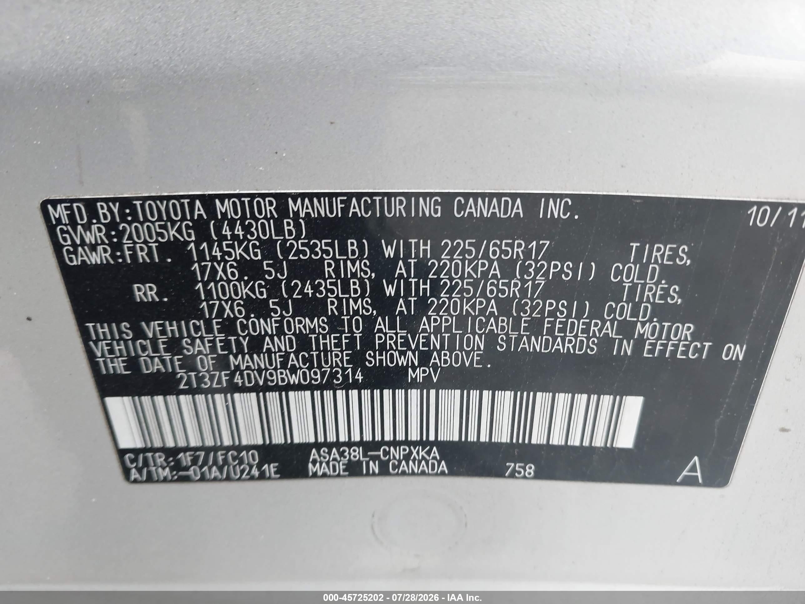 2011 Toyota Rav4   Silver vin: 2T3ZF4DV9BW097314